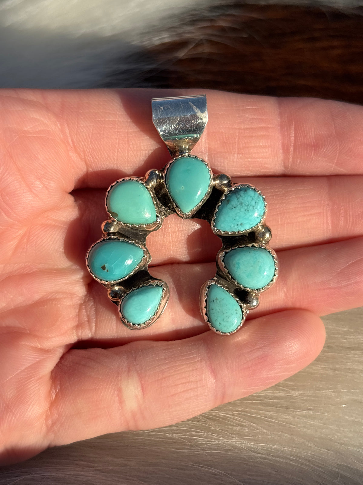 Native American, Hand-Made, Turquoise & Sterling Silver Naja Pendant