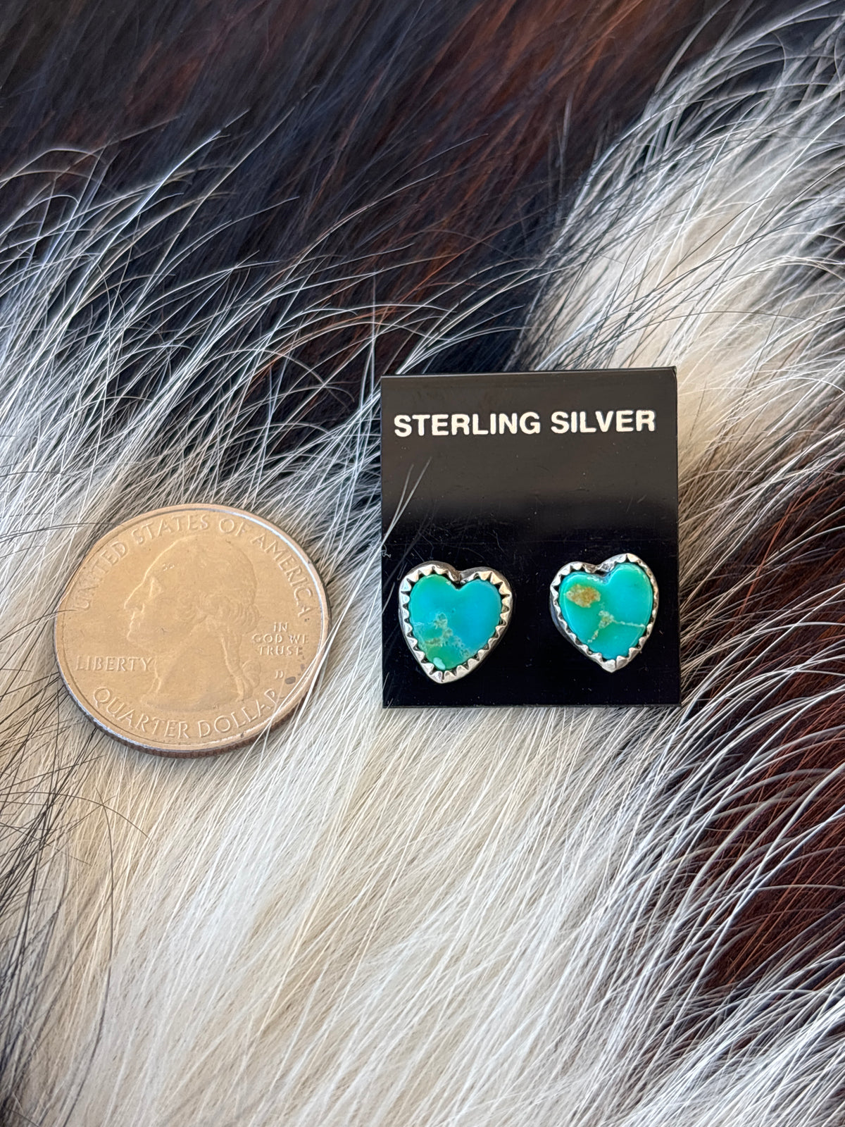Native Made, Turquoise & Sterling Silver Heart Earrings