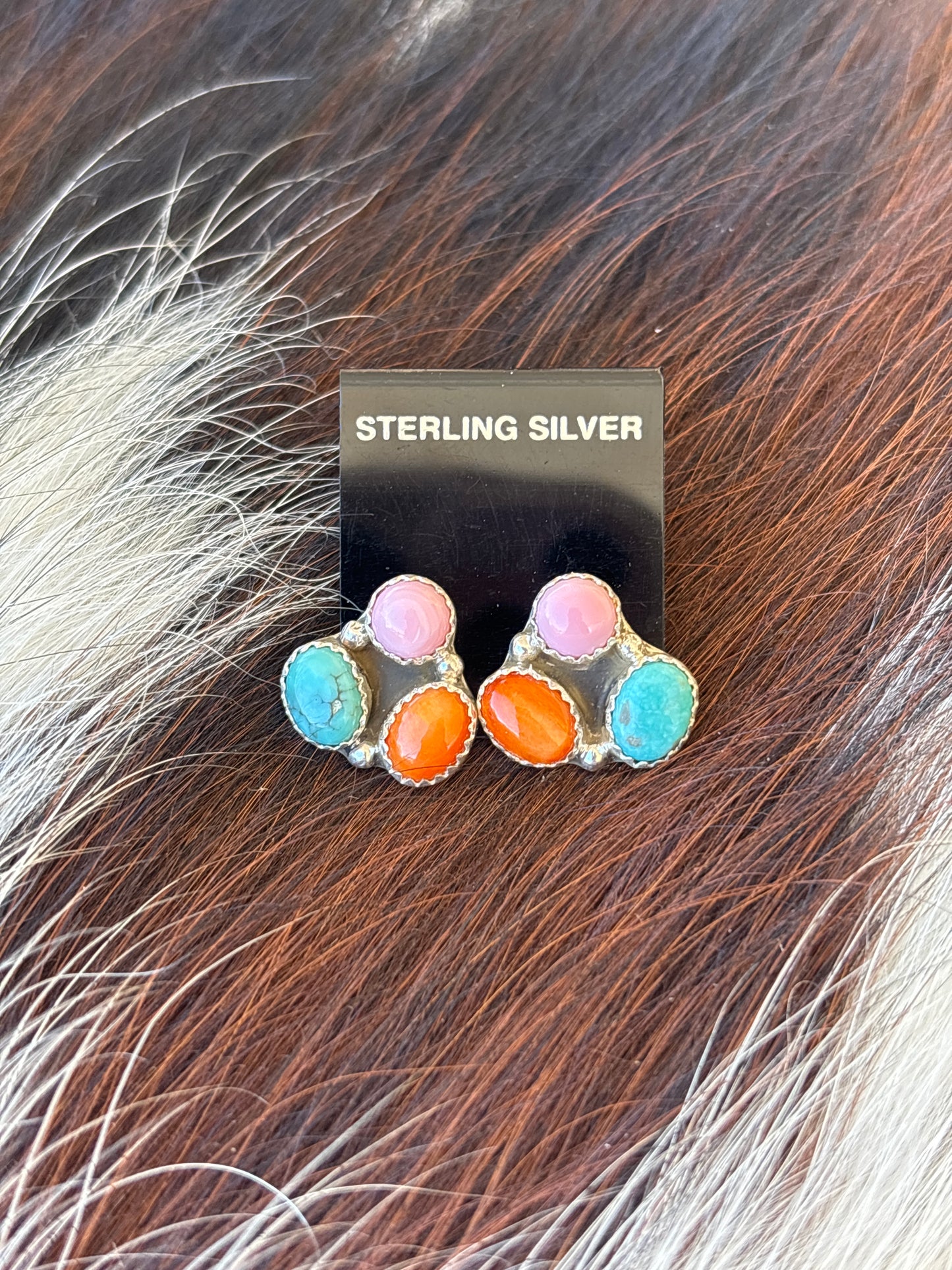 Native Made, Multi-stone & Sterling Silver Earrings