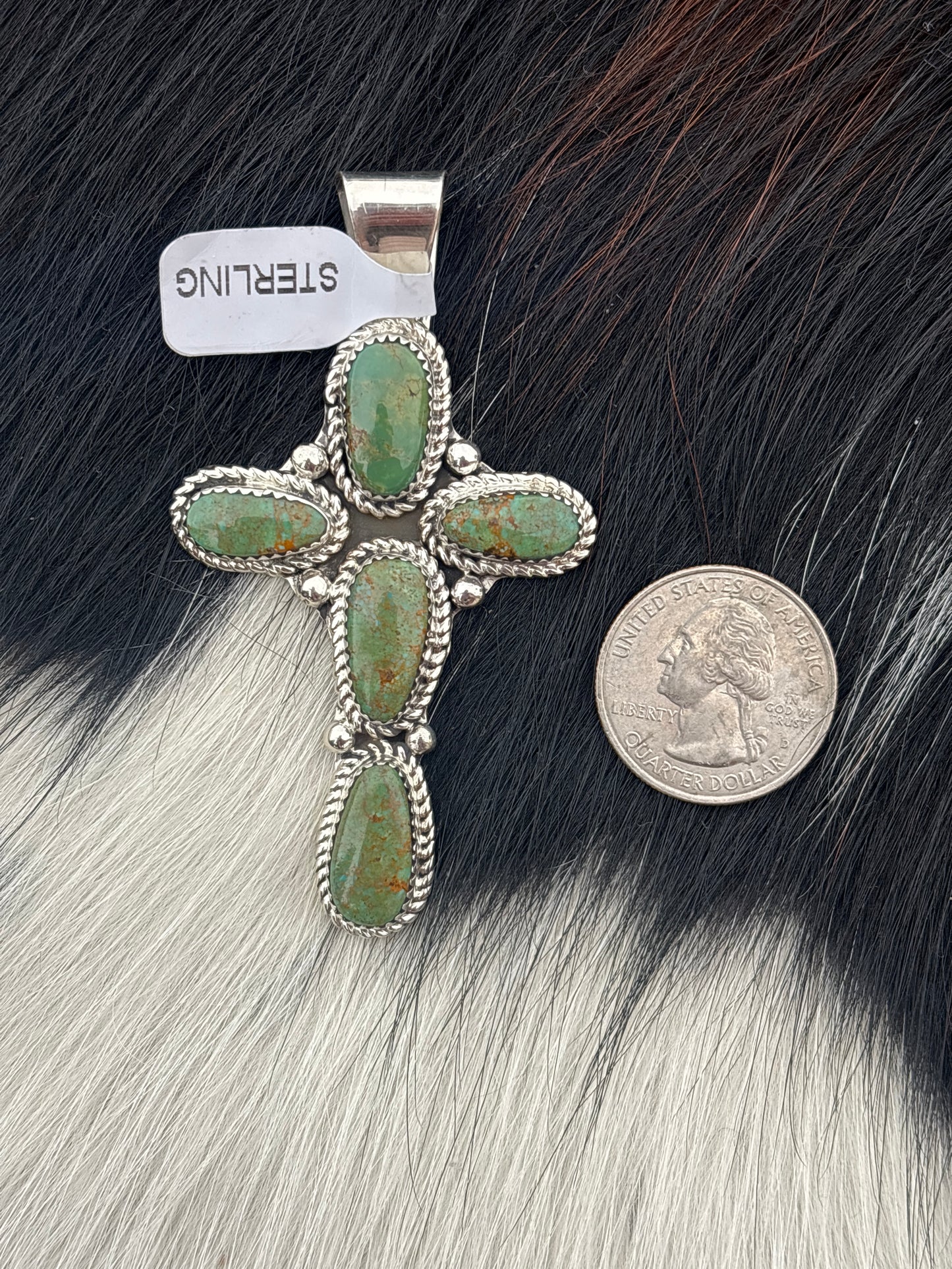 Native American, Hand-Made, Turquoise & Sterling Silver Cross Pendant