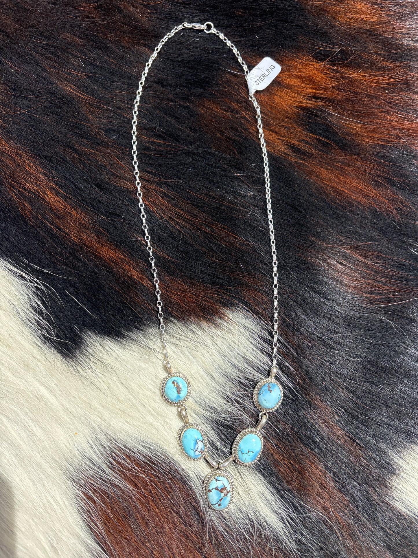 Native American, Hand-Made, Golden Hills Turquoise & Sterling Silver Lariat Necklace