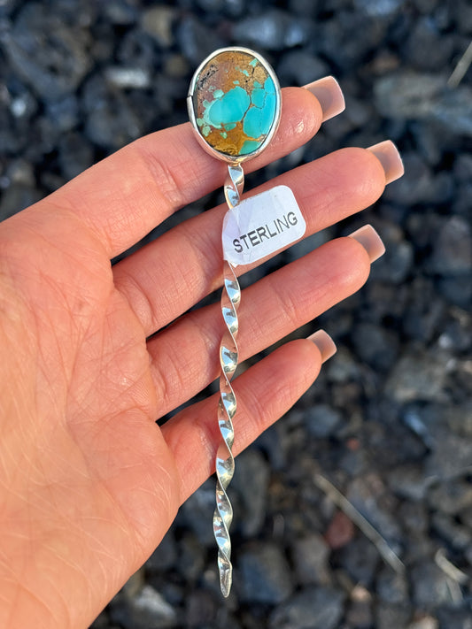 Native American, Hand-Made, Turquoise & Sterling Silver Hat Pin
