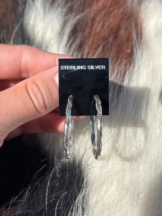 Native American, Hand-Made, Sterling Silver Hoops