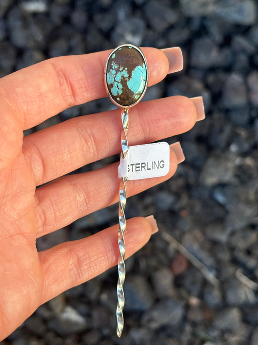 Native American, Hand-Made, Turquoise & Sterling Silver Hat Pin