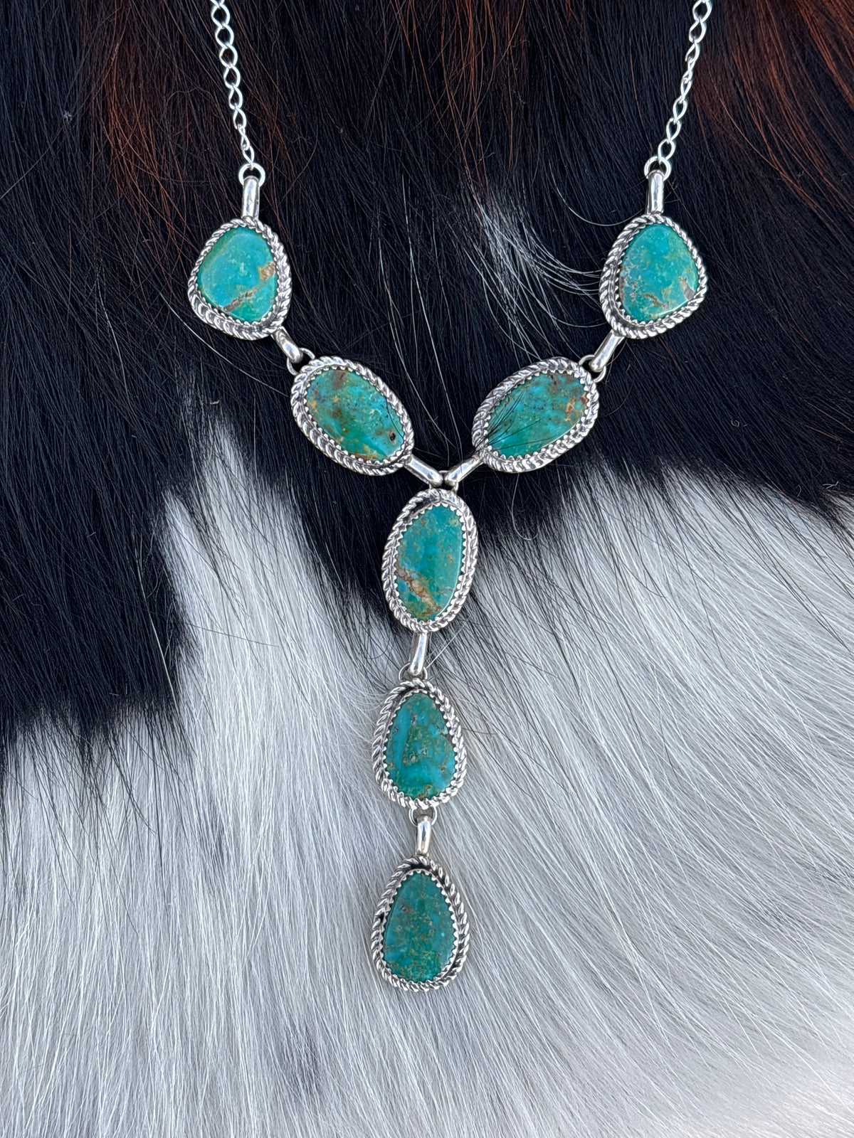 Native American, Hand-Made, Turquoise & Sterling Silver Lariat Necklace