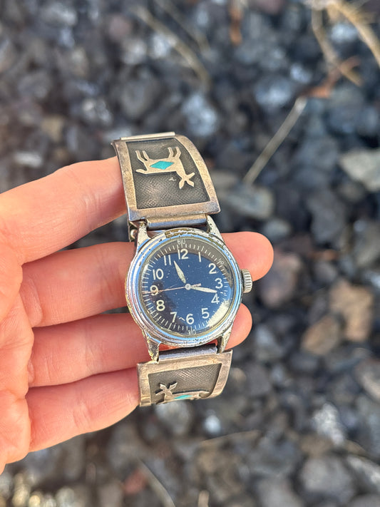 Vintage Native American, Handmade, Turquoise & Sterling Silver Watch