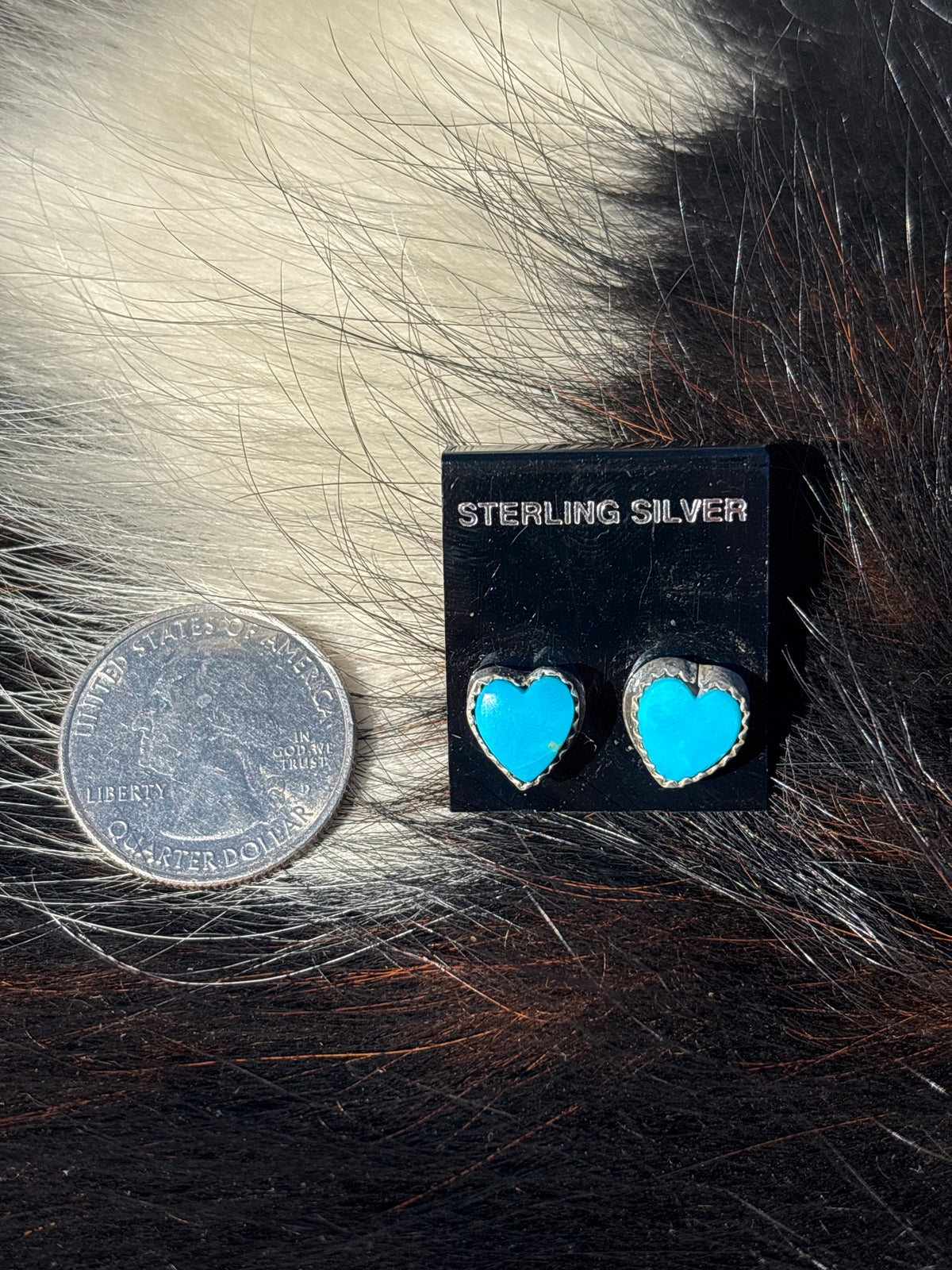 Native Made, Turquoise & Sterling Silver Heart Earrings