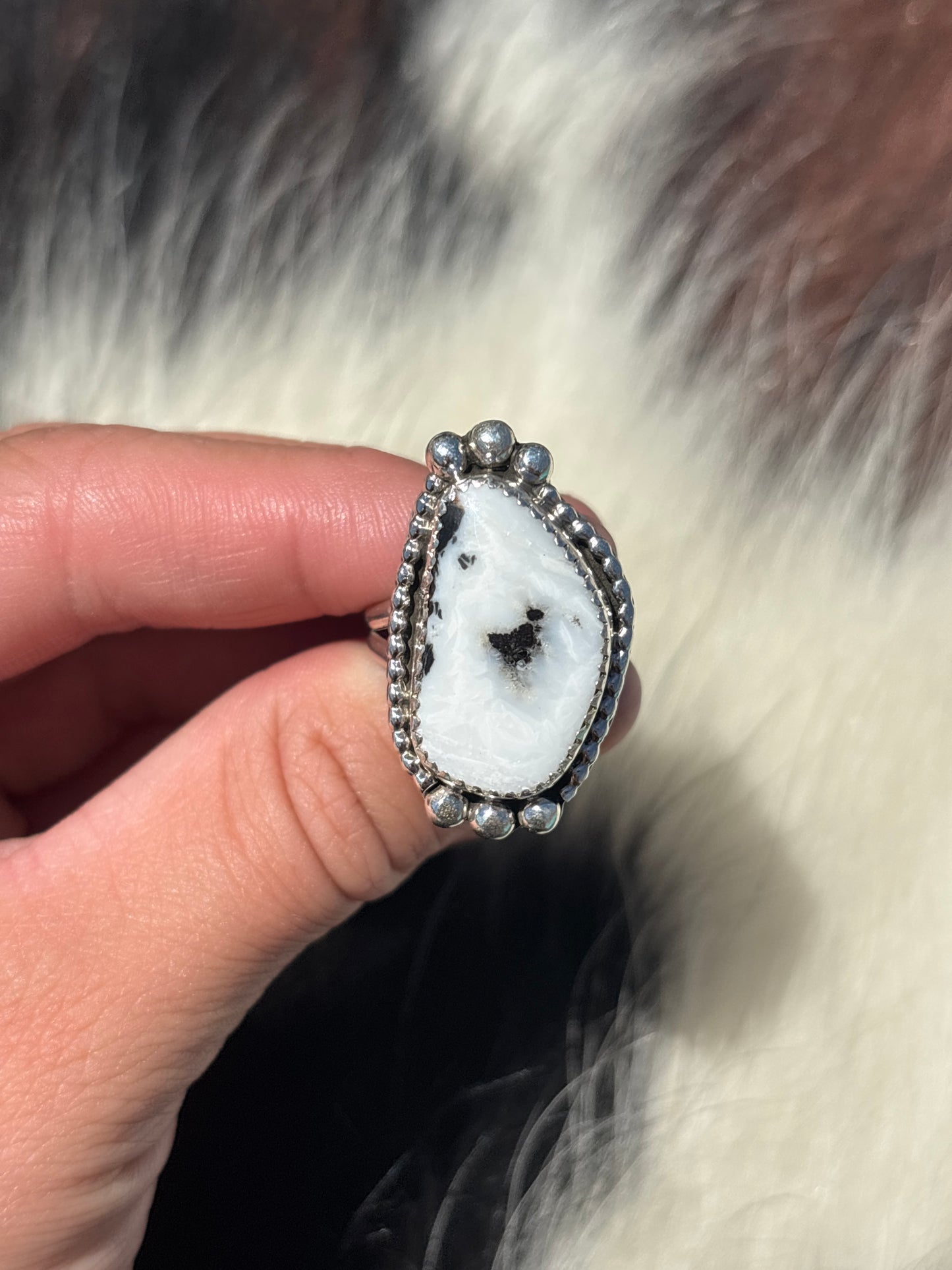 Native American, Hand-Made, White Buffalo & Sterling Silver Ring