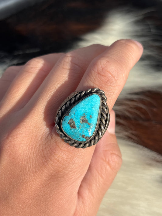 Mens Vintage Native American, Hand-Made, Turquoise & Sterling Silver Ring