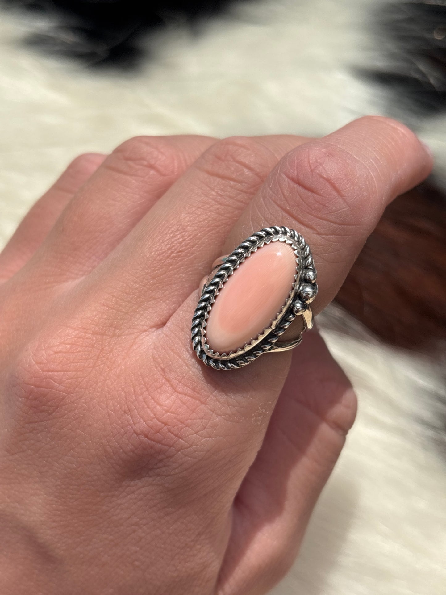 Native American, Hand-Made, Pink Conch & Sterling Silver Ring