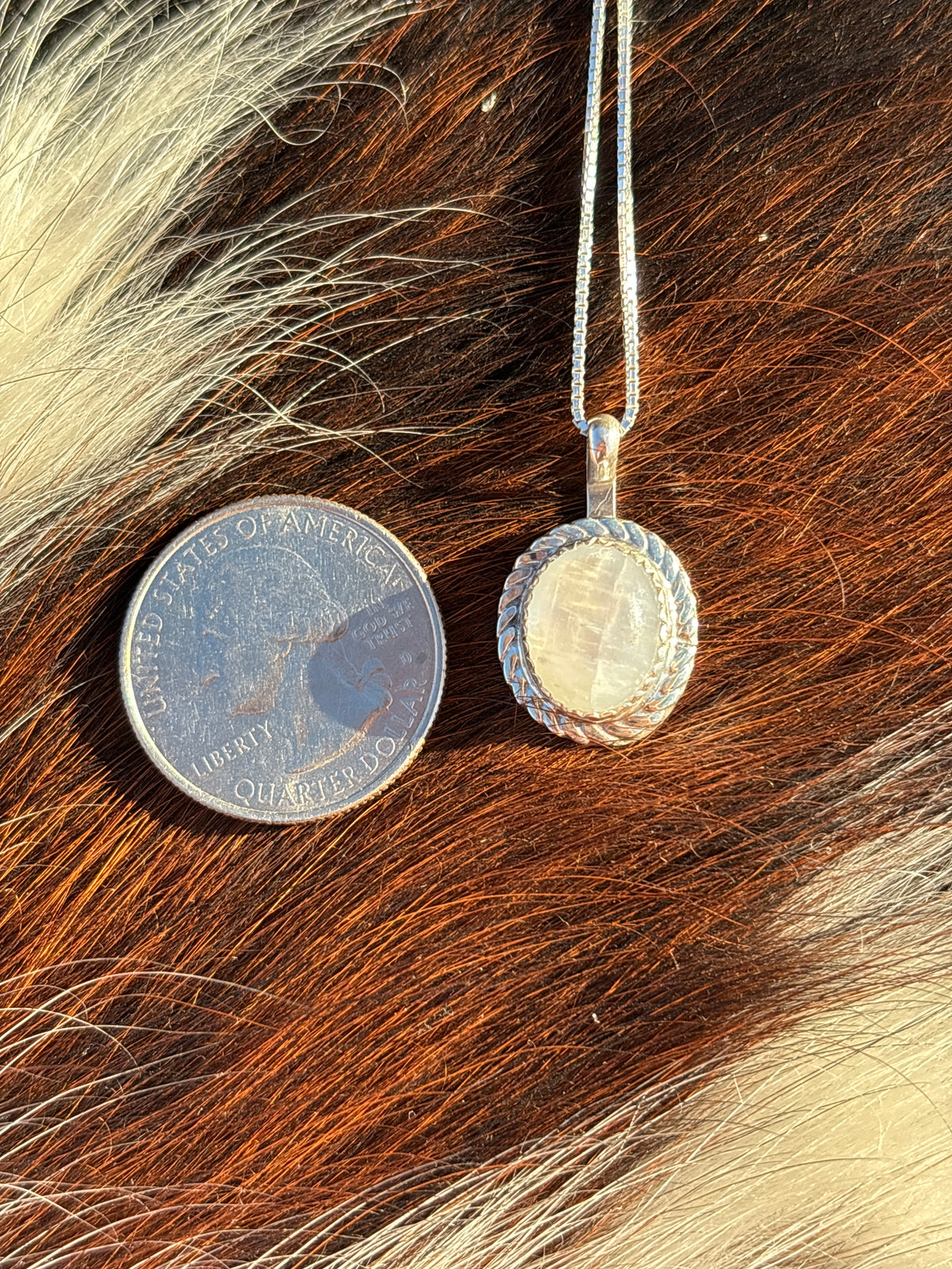 Native American, Hand-Made, Moonstone & Sterling Silver Necklace