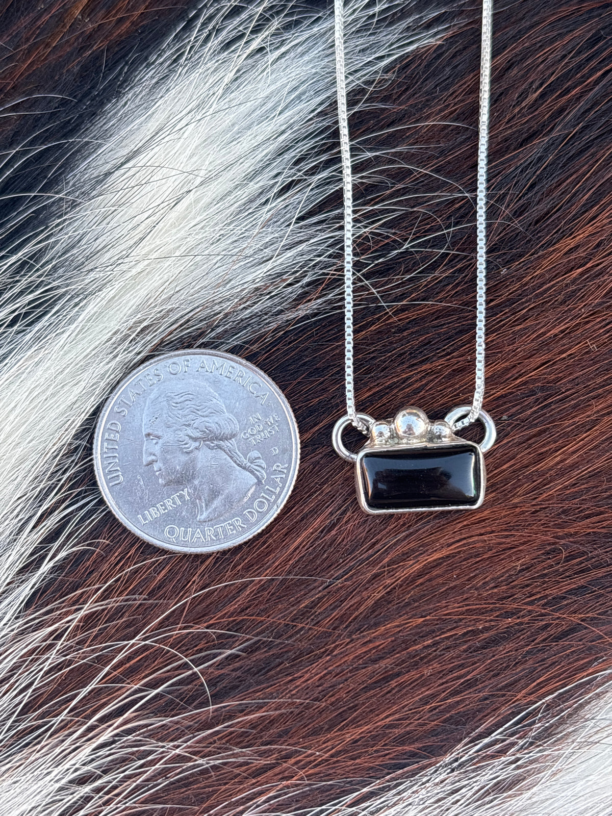Native American, Hand-Made, Black Onyx & Sterling Silver Necklace