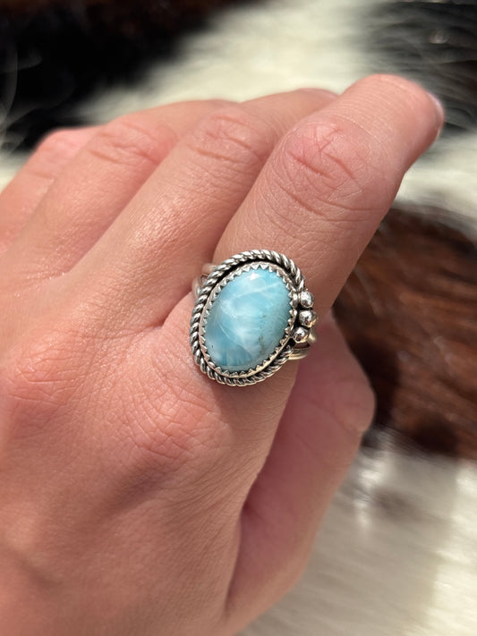 Native American, Hand-Made, Larimar & Sterling Silver Ring