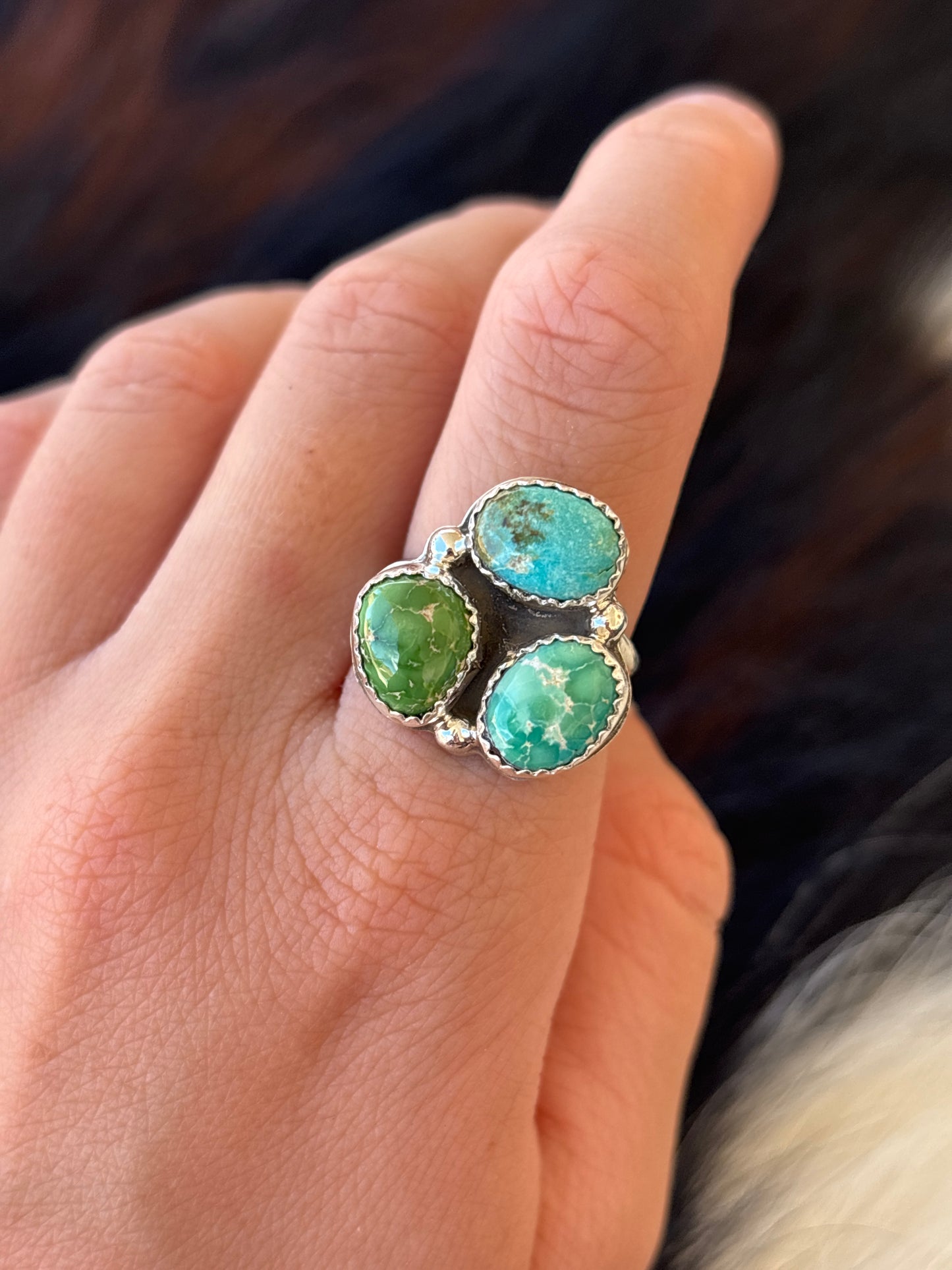 Native American, Hand-Made, Emerald Valley Turquoise & Sterling Silver Ring