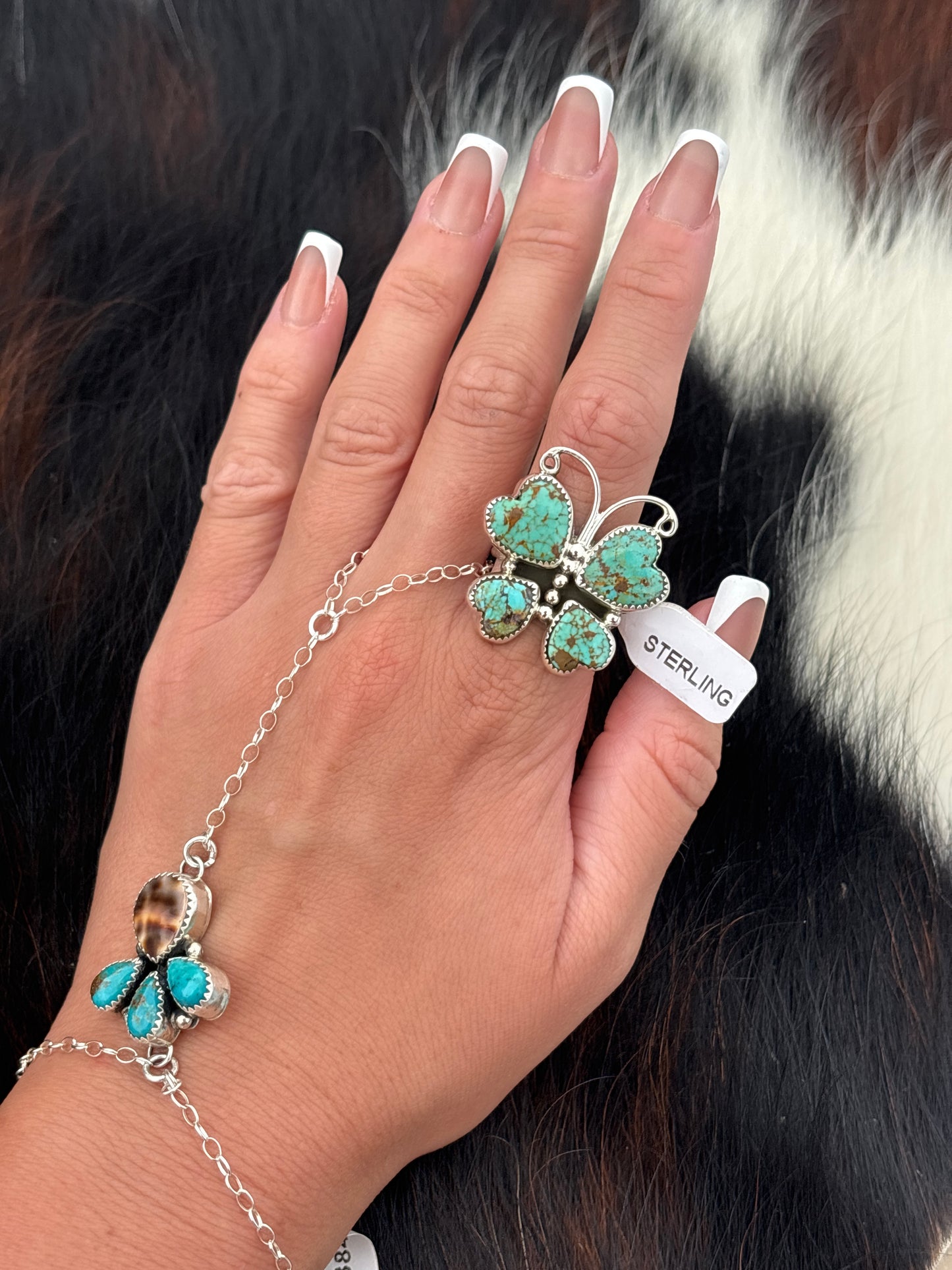 Native American, Hand-Made, Turquoise & Sterling Silver Butterfly Ring