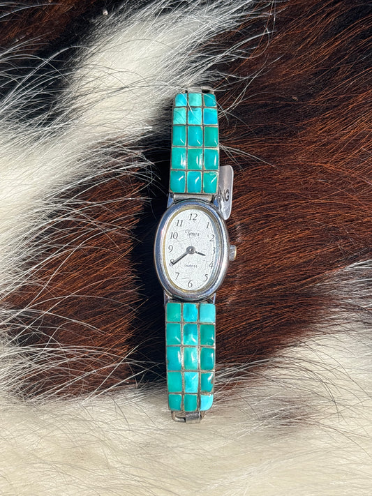 Native American, Handmade, Turquoise & Sterling Silver Watch