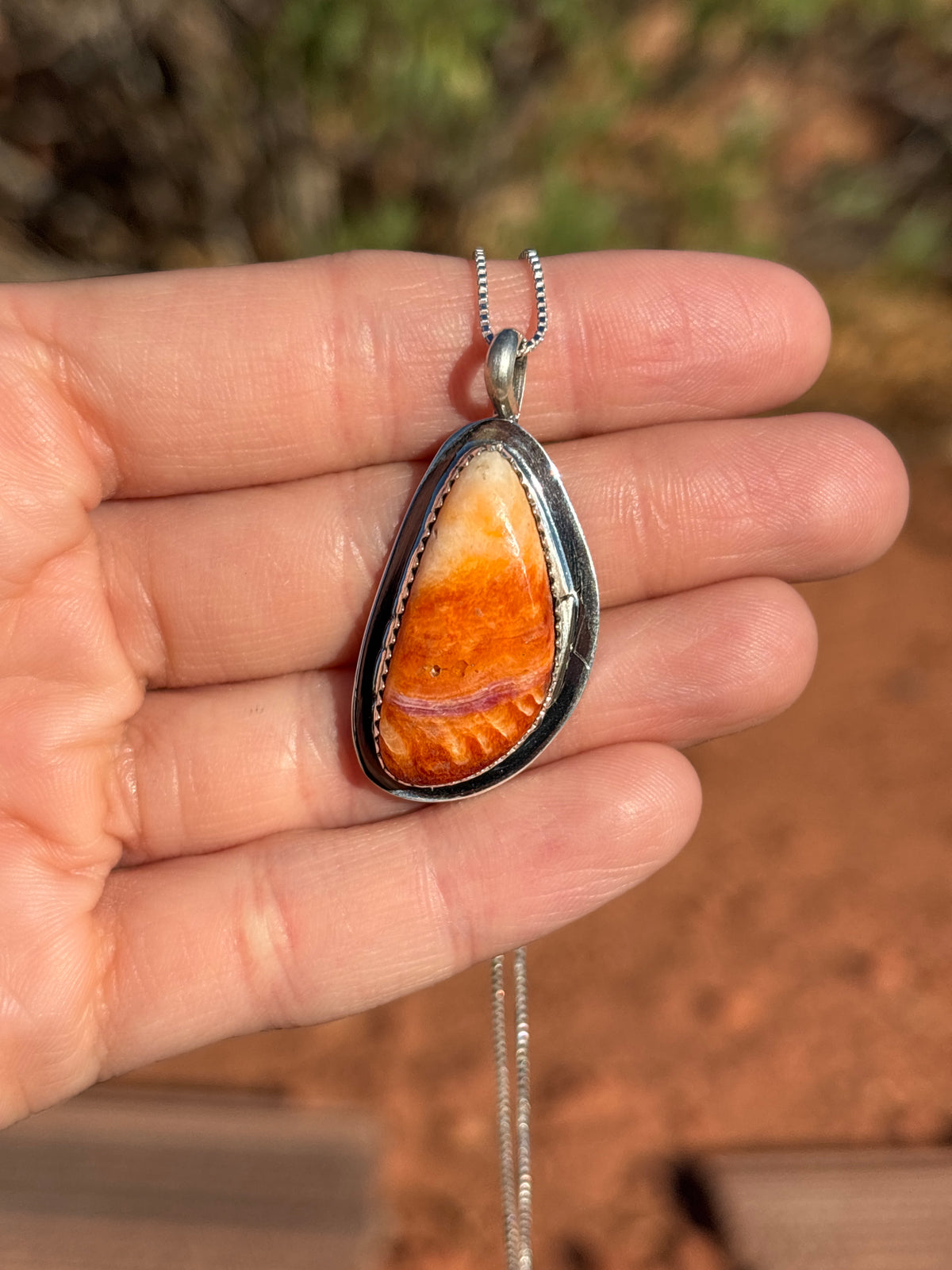 Native American, Hand-Made, Spiny Oyster & Sterling Silver Necklace