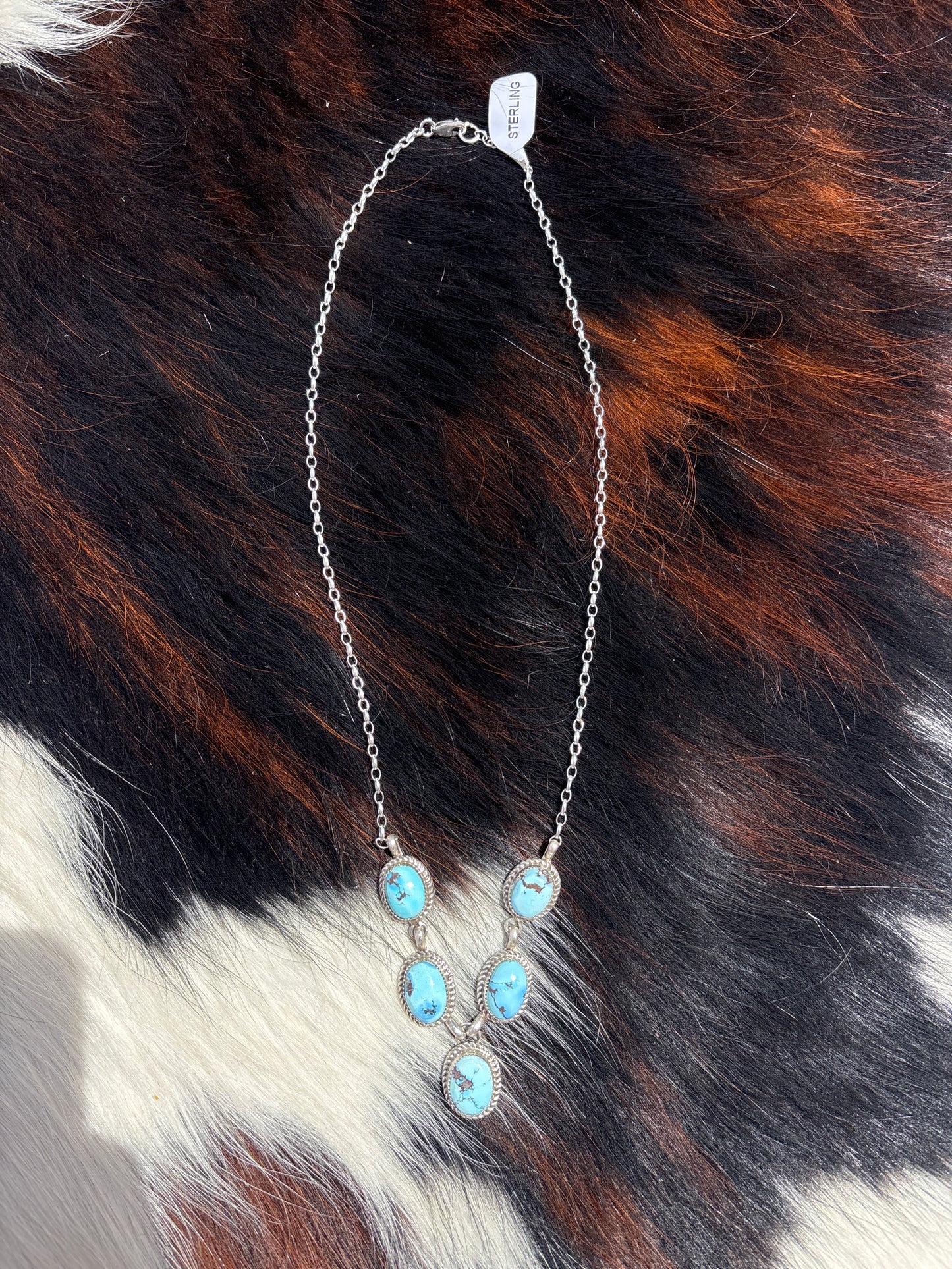 Native American, Hand-Made, Golden Hills Turquoise & Sterling Silver Lariat Necklace