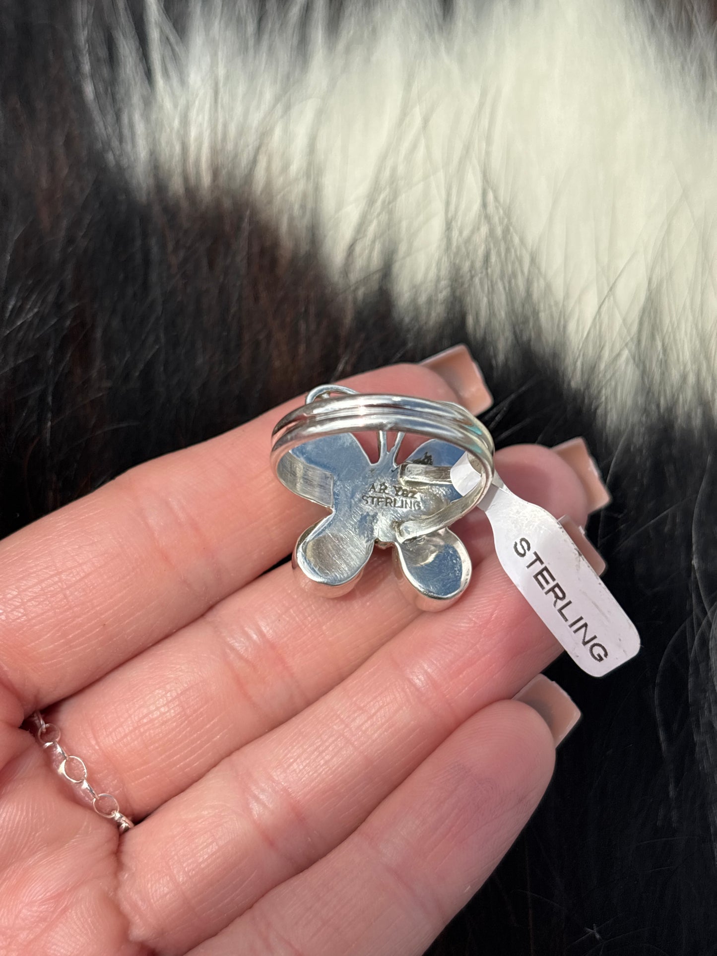 Native American, Hand-Made, Turquoise & Sterling Silver Butterfly Ring