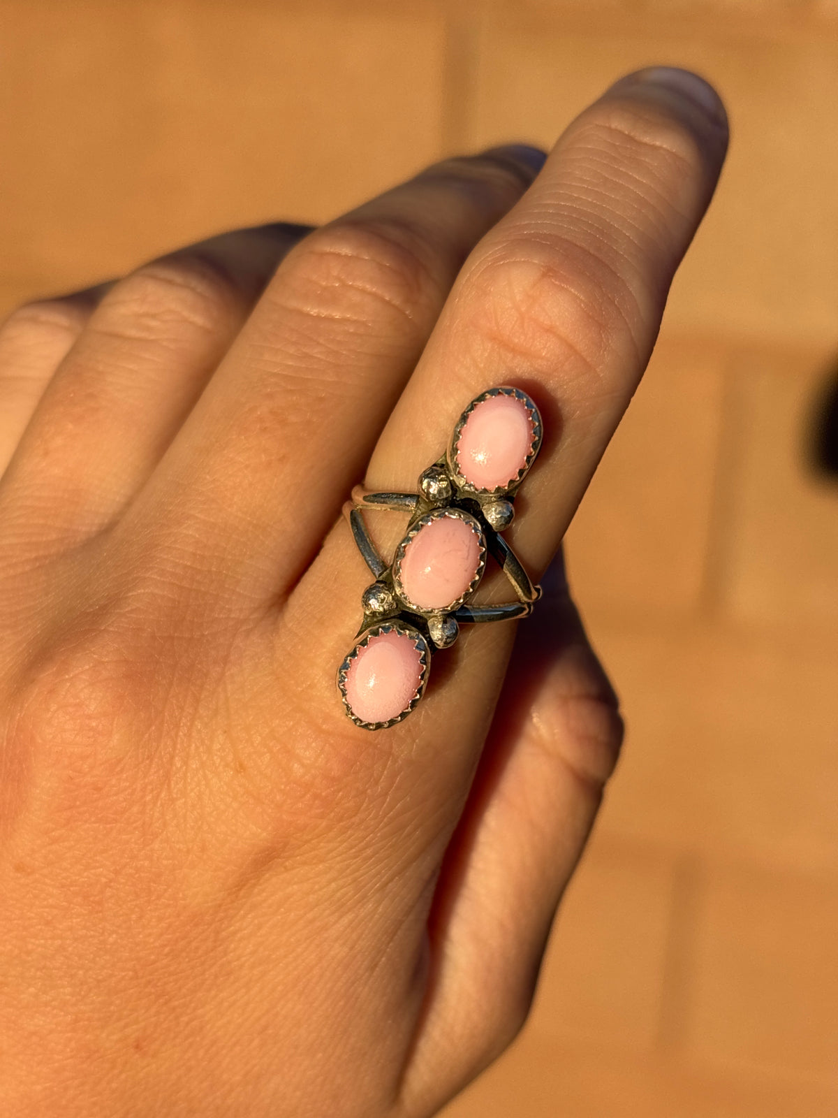 Native American, Hand-Made, Pink Conch & Sterling Silver Ring