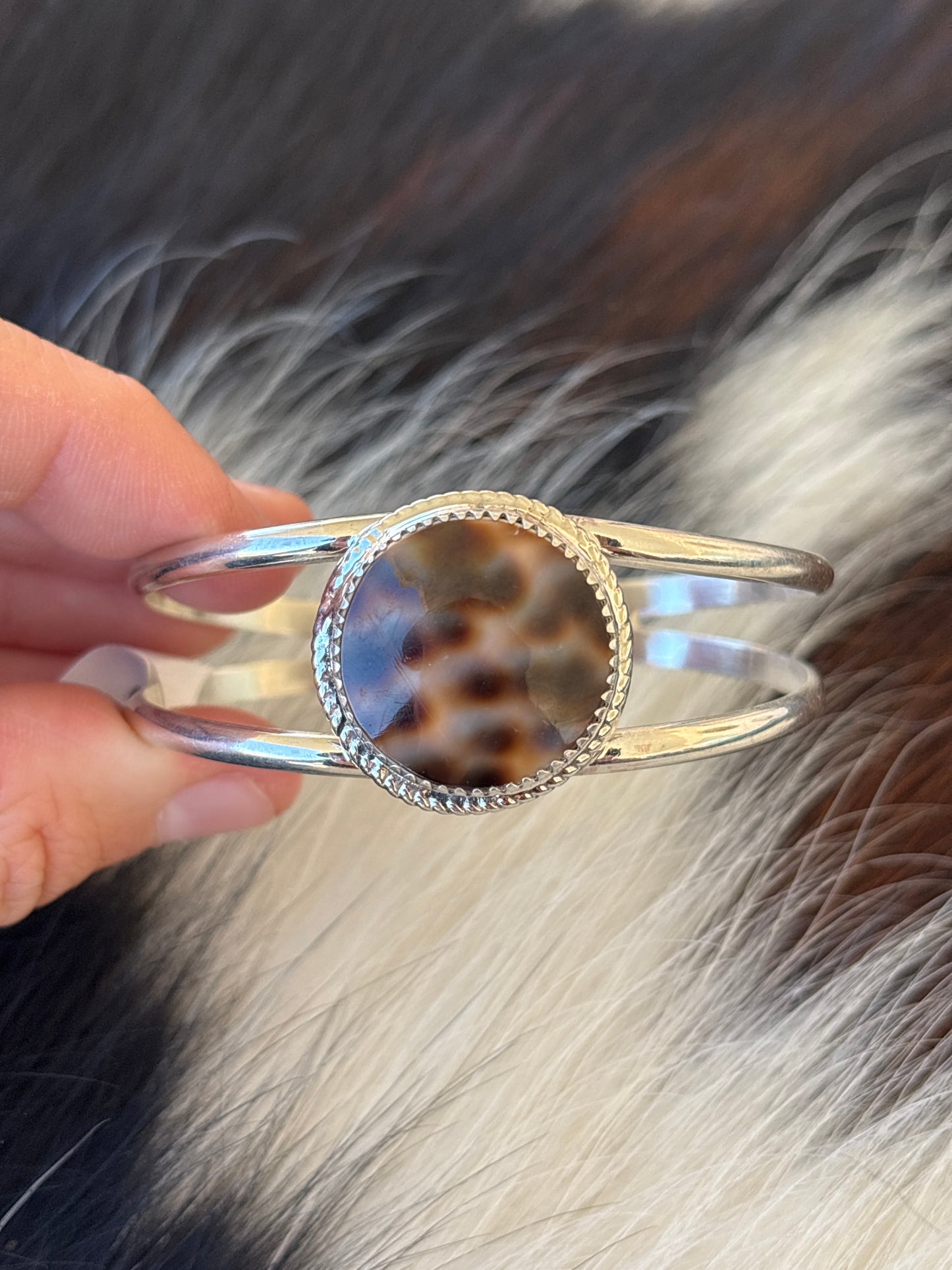 Native American, Handmade, Cowrie & Sterling Silver Cuff