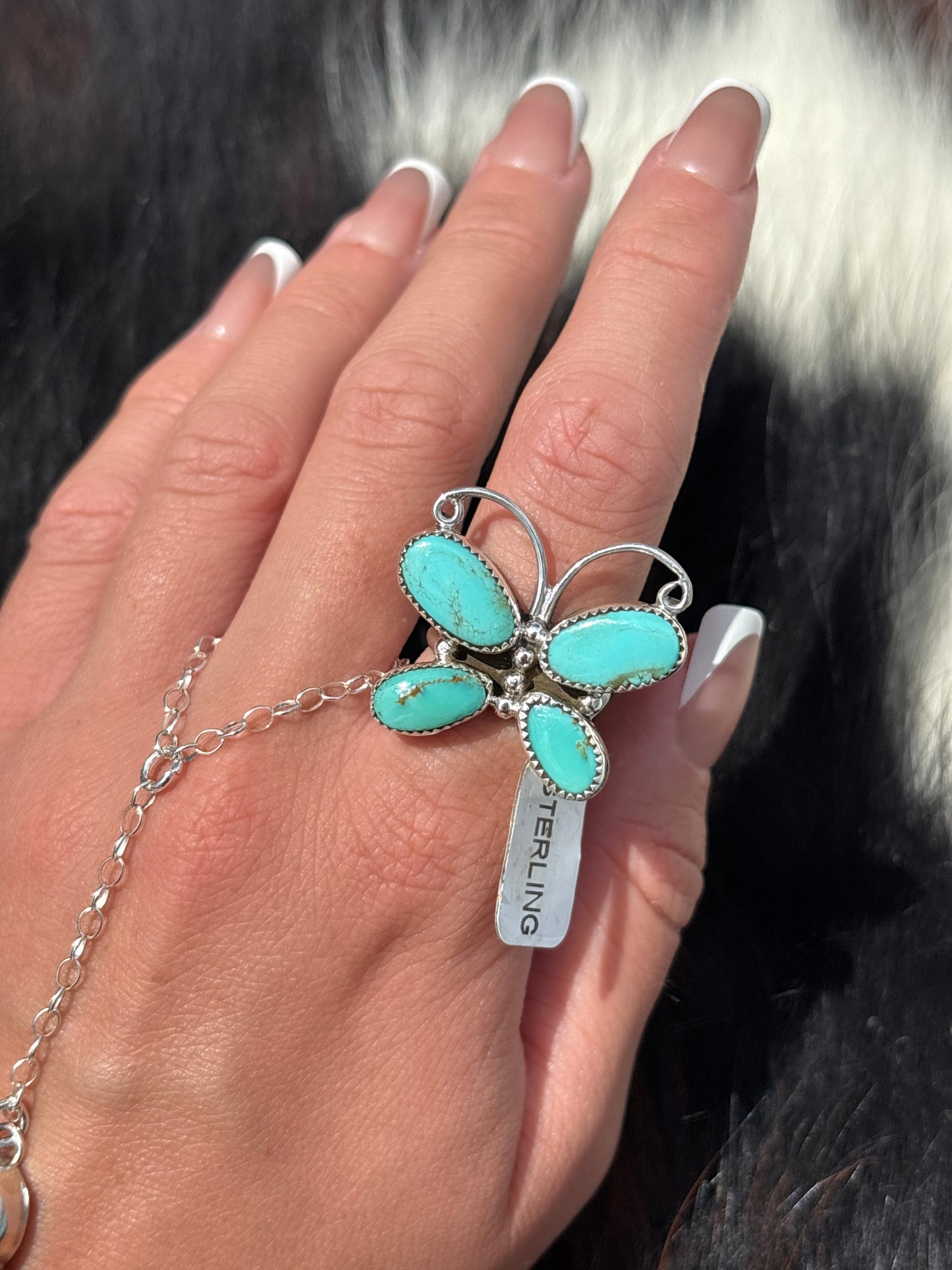 Native American, Hand-Made, Turquoise & Sterling Silver Butterfly Ring