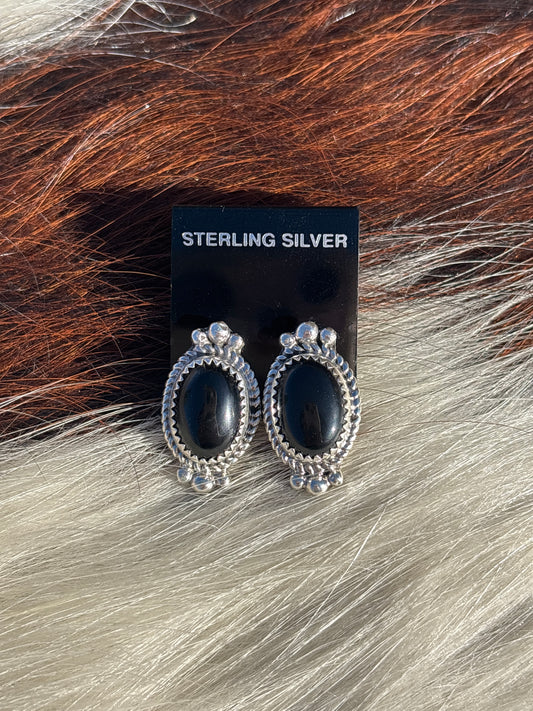 Native American, Hand-Made, Black Onyx & Sterling Silver Earrings