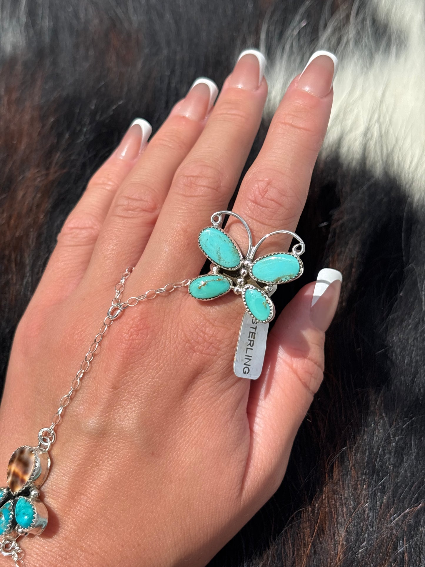 Native American, Hand-Made, Turquoise & Sterling Silver Butterfly Ring