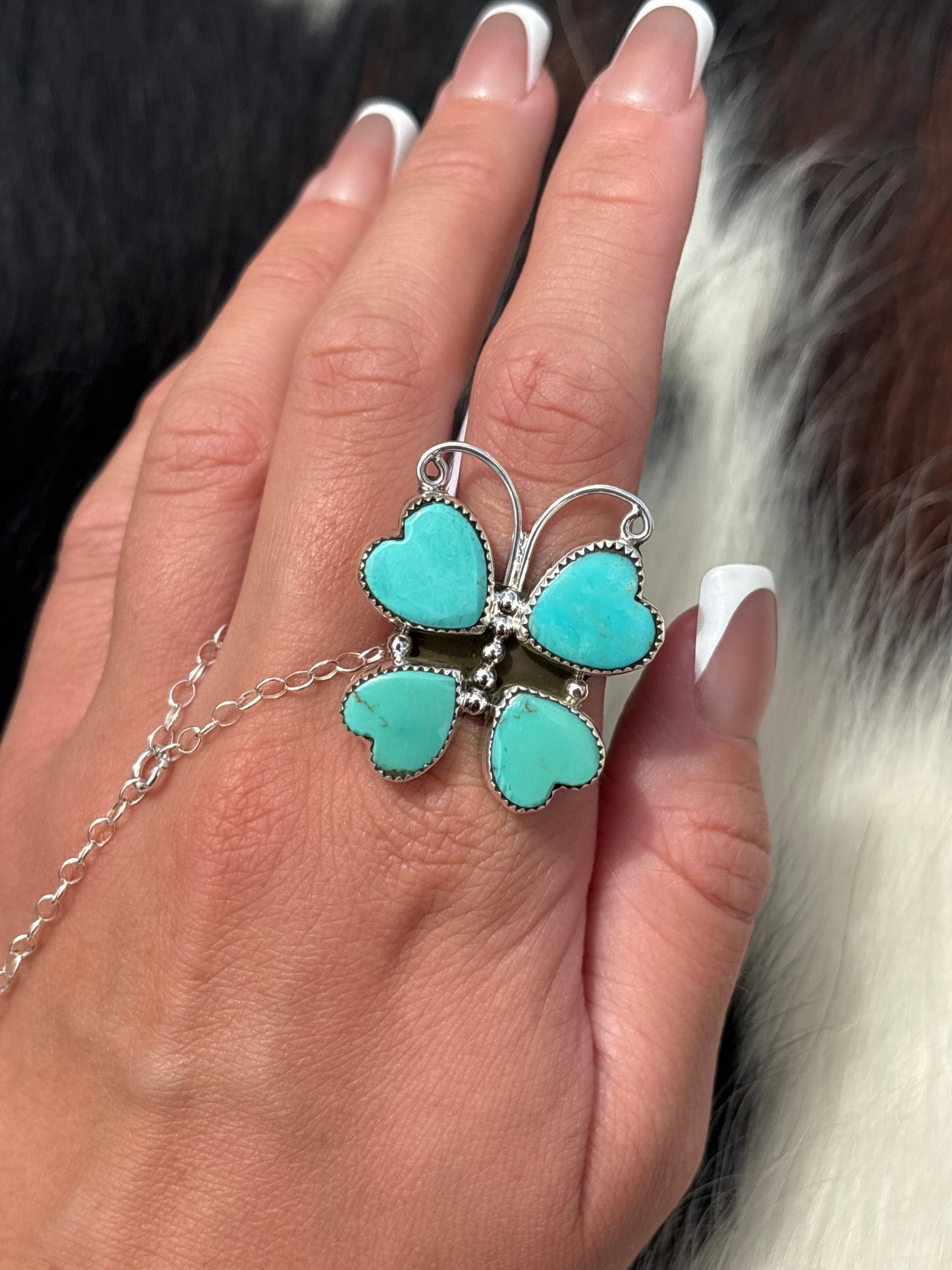 Native American, Hand-Made, Turquoise & Sterling Silver Butterfly Ring