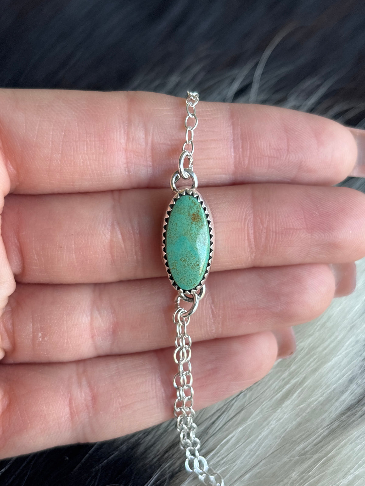 Native American, Handmade, Turquoise & Sterling Silver Hand Chain #8