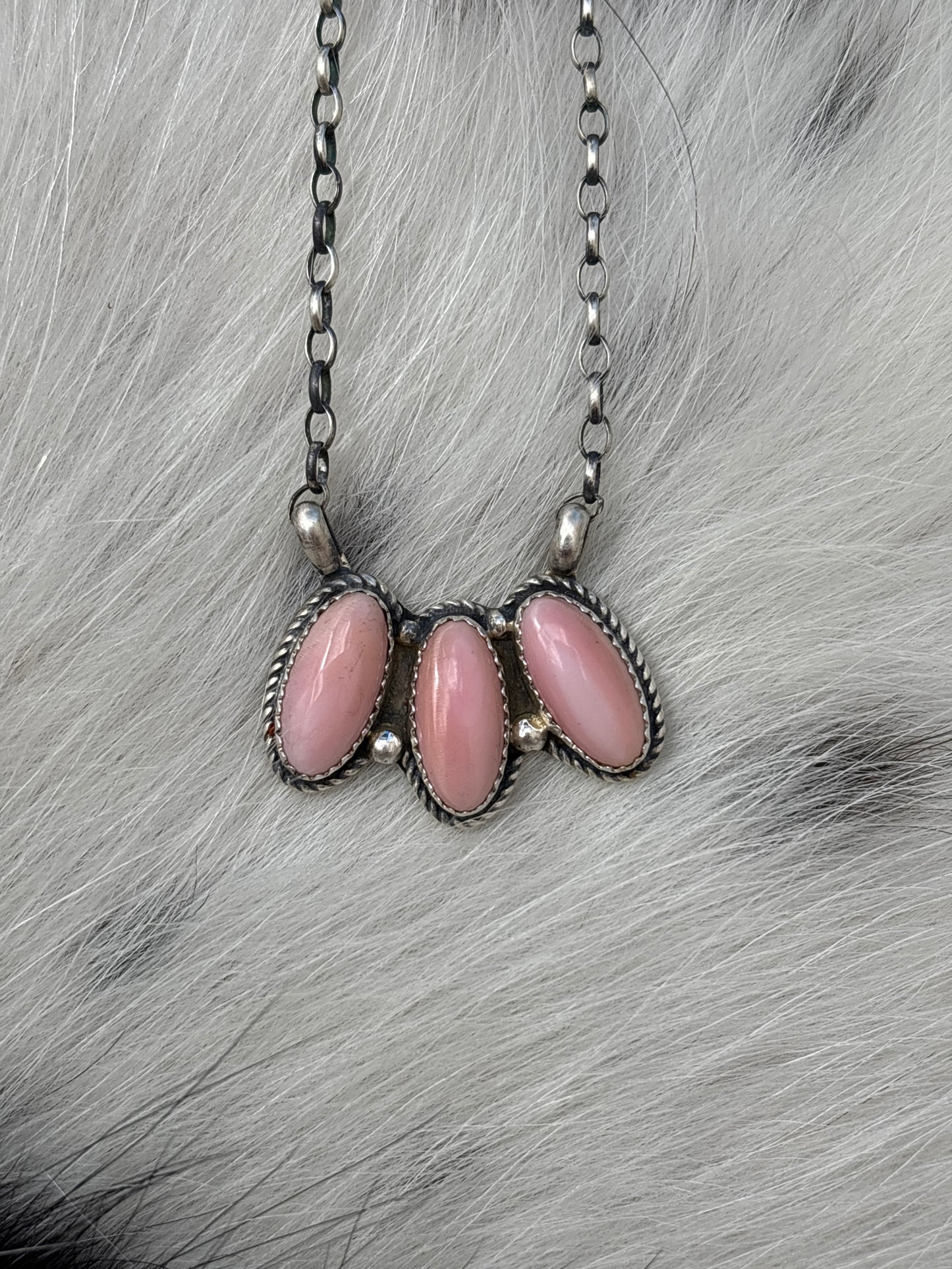 Native American, Hand-Made, Pink Conch & Sterling Silver Necklace