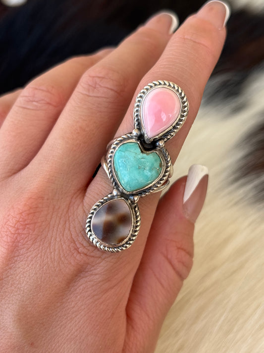 Native American, Hand-Made, Multi-stone & Sterling Silver Ring