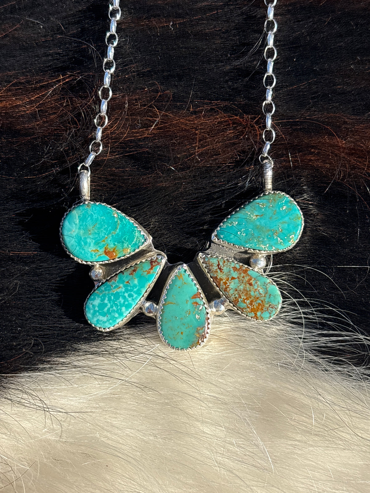 Native American, Hand-Made, Turquoise & Sterling Silver Necklace