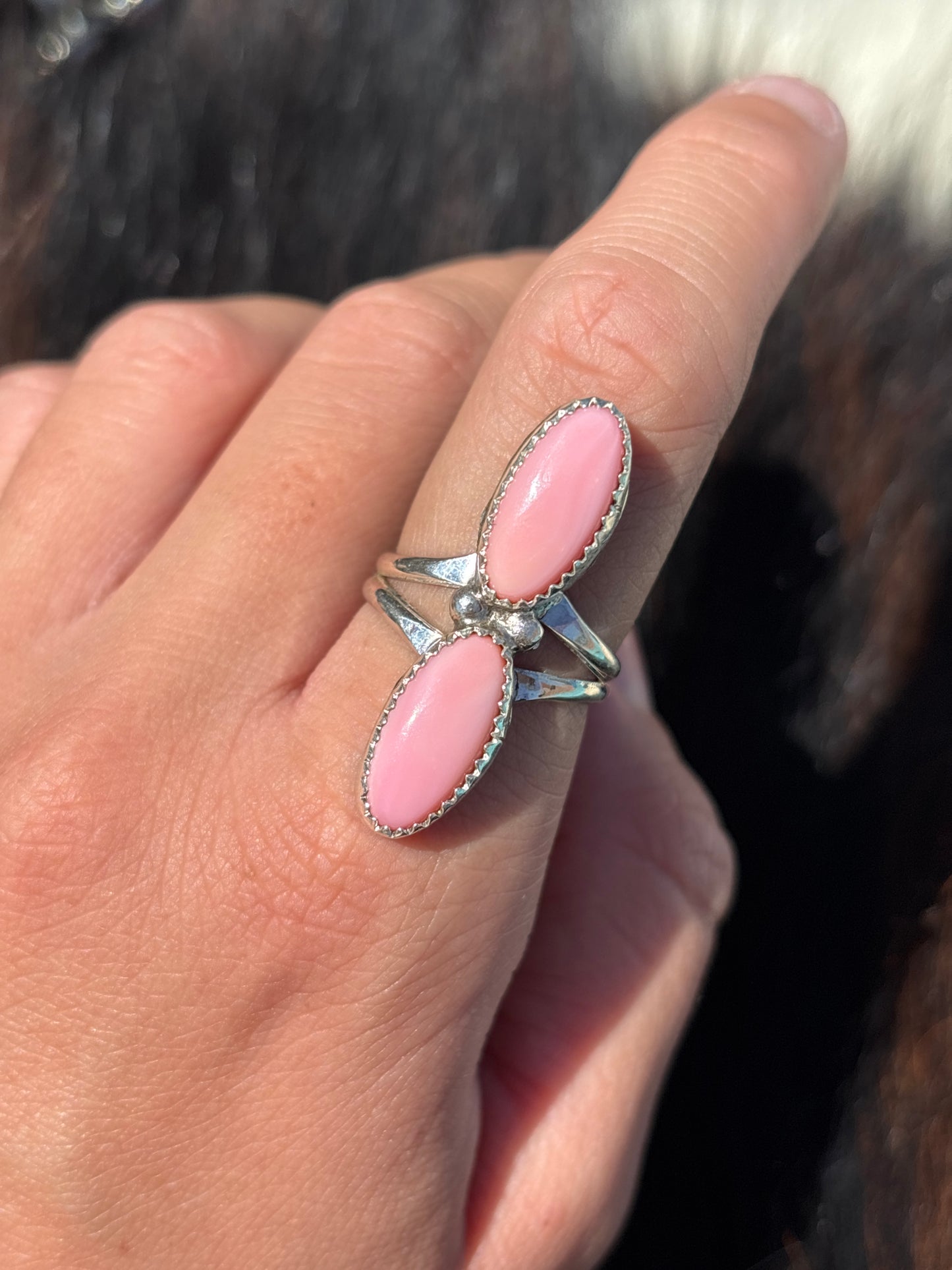 Native American, Hand-Made, Pink Conch & Sterling Silver Ring