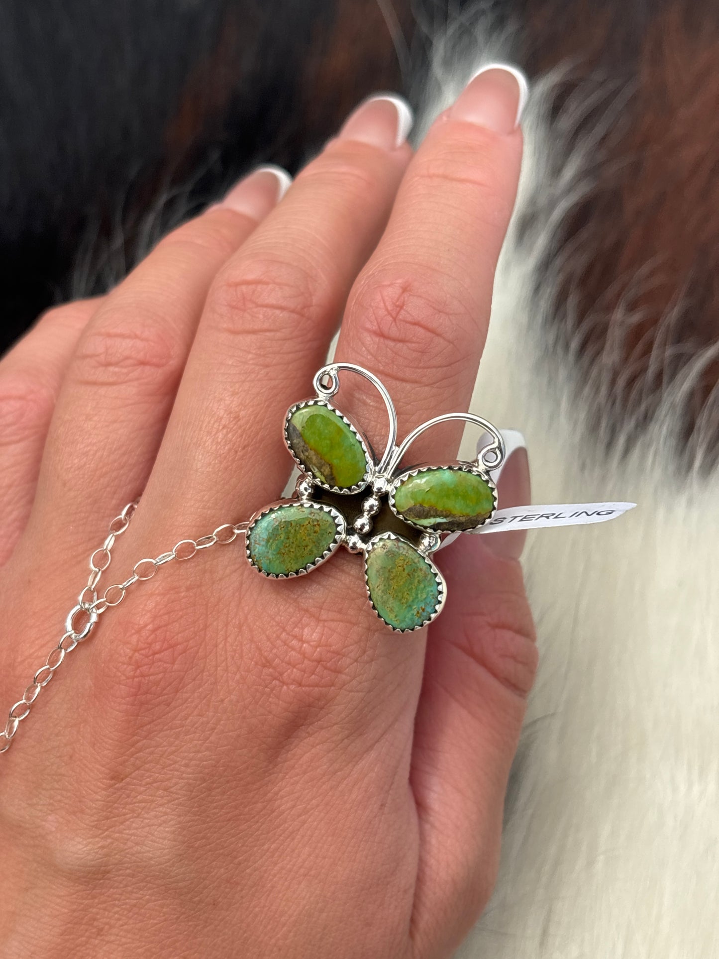 Native American, Hand-Made, Turquoise & Sterling Silver Butterfly Ring