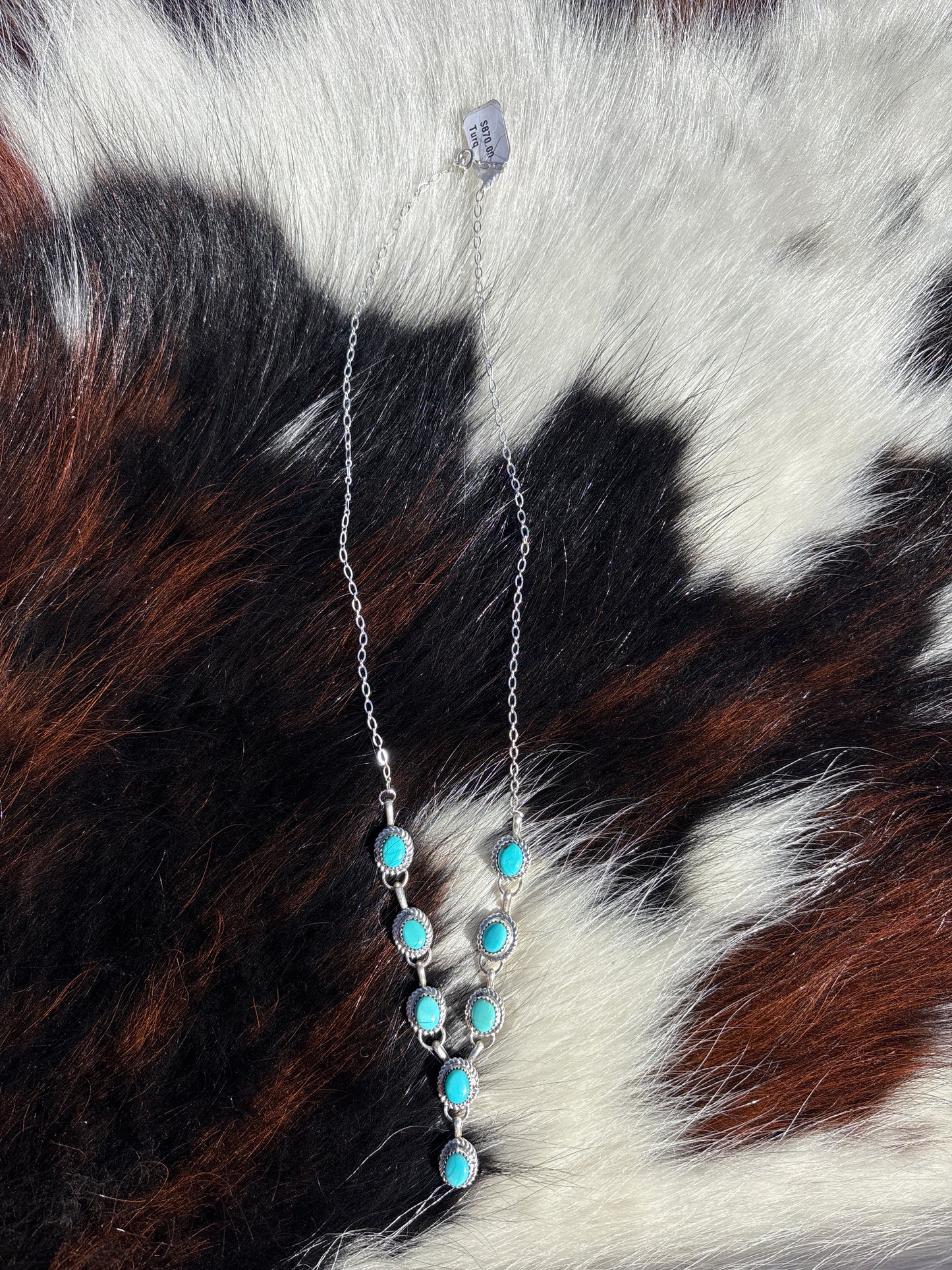 Native American, Hand-Made, Turquoise & Sterling Silver Lariat Necklace