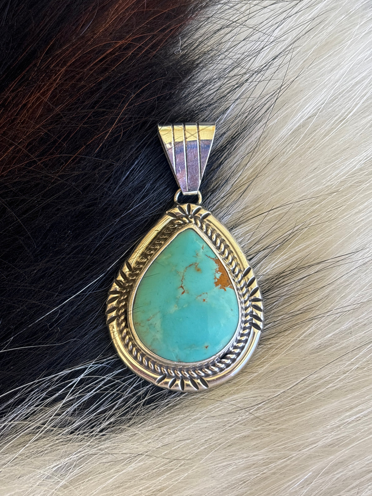 Native American, Hand-Made, Turquoise & Sterling Silver Naja Pendant