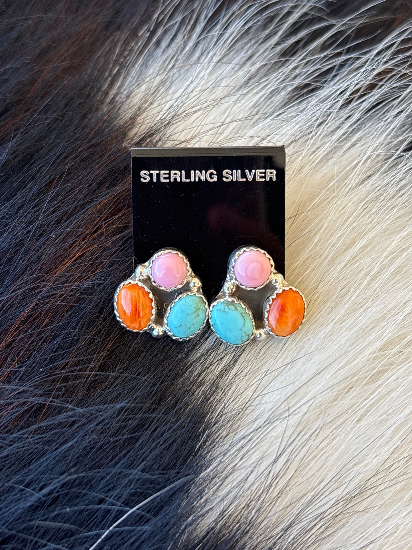 Native Made, Multi-stone & Sterling Silver Earrings