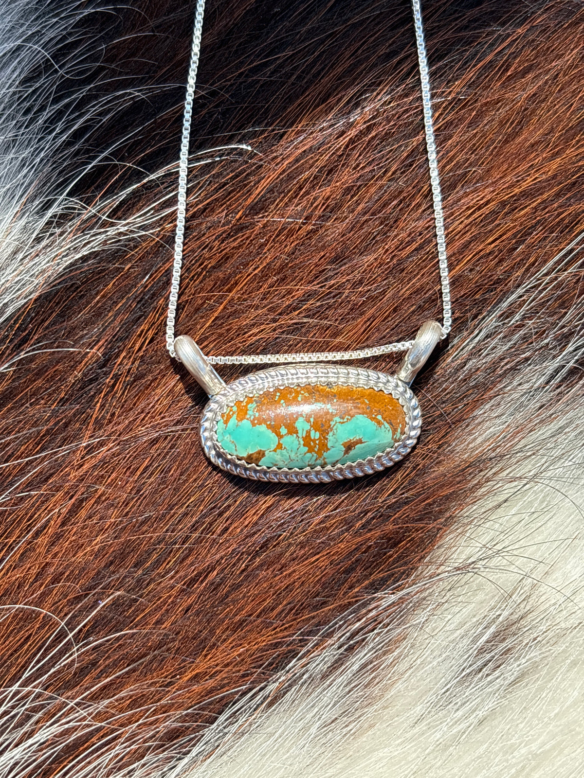 Native American, Hand-Made, Turquoise & Sterling Silver Bar Necklace