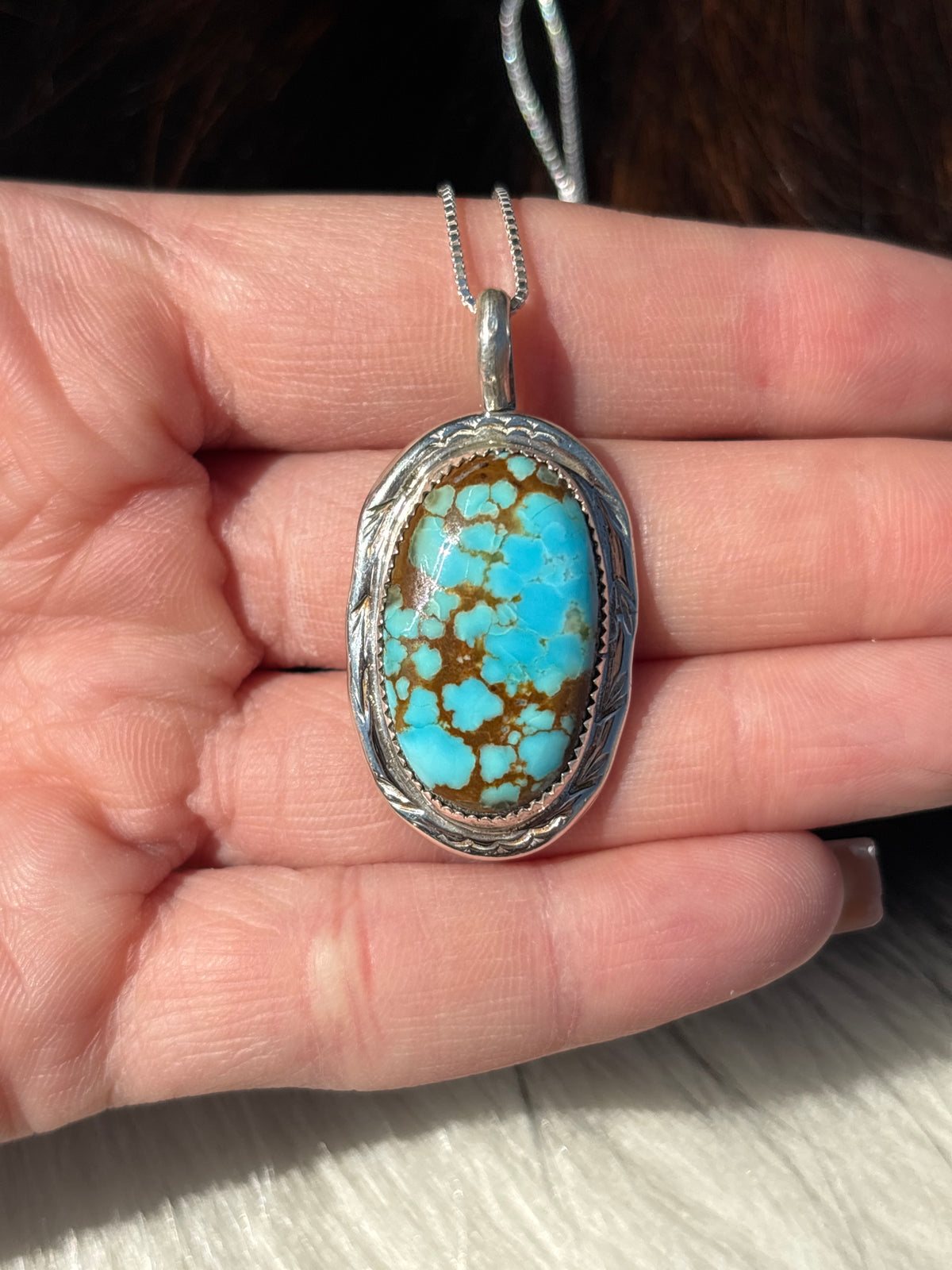 Native American, Hand-Made, #8 Turquoise & Sterling Silver Necklace