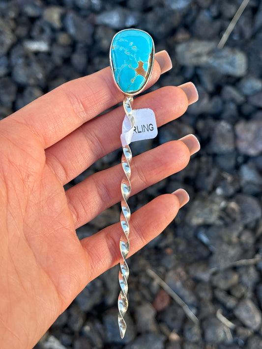 Native American, Hand-Made, Turquoise & Sterling Silver Hat Pin