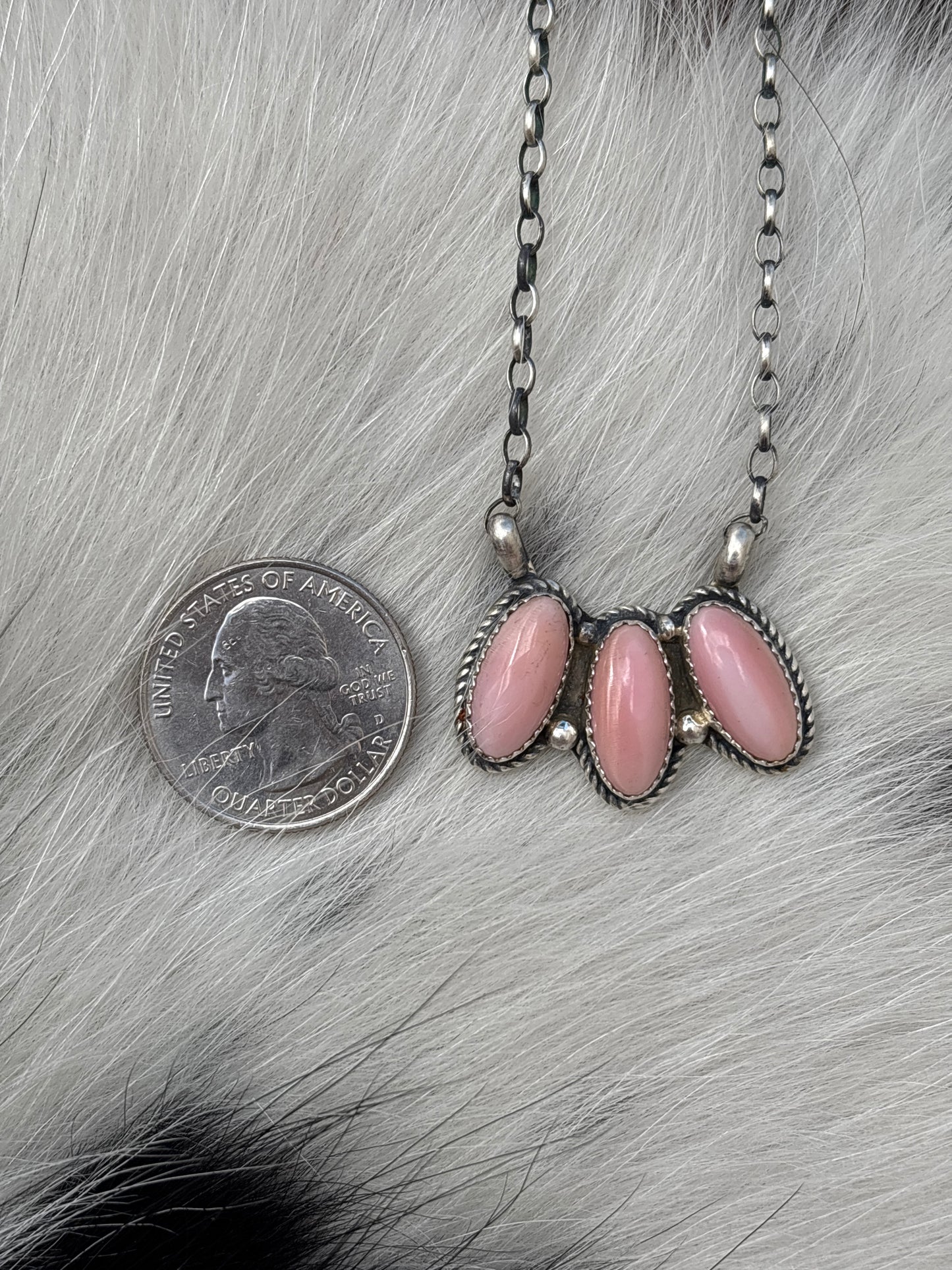 Native American, Hand-Made, Pink Conch & Sterling Silver Necklace