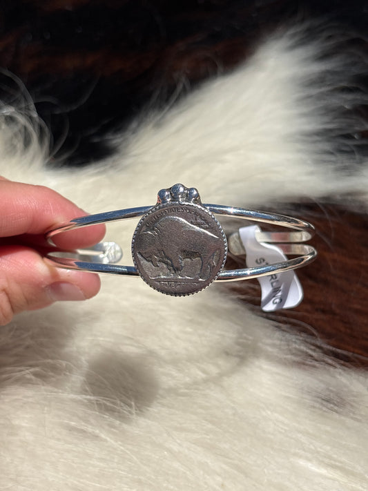 Native American, Handmade, Buffalo Nickel & Sterling Silver Cuff