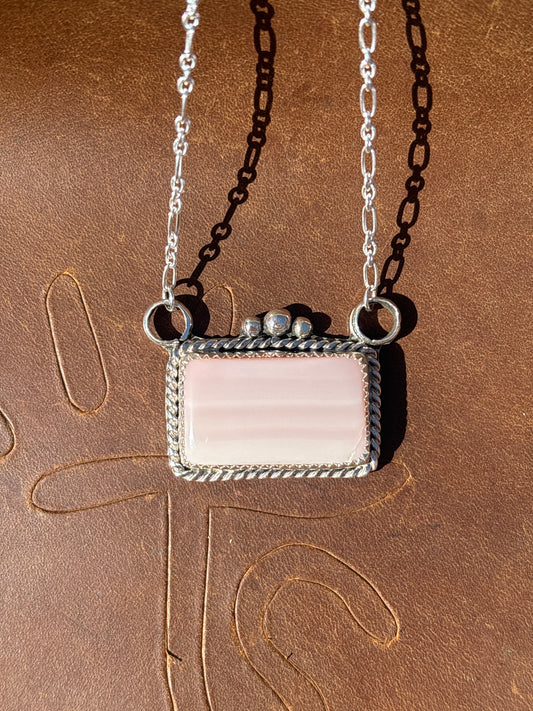 Native American, Hand-Made, Pink Opal & Sterling Silver Necklace