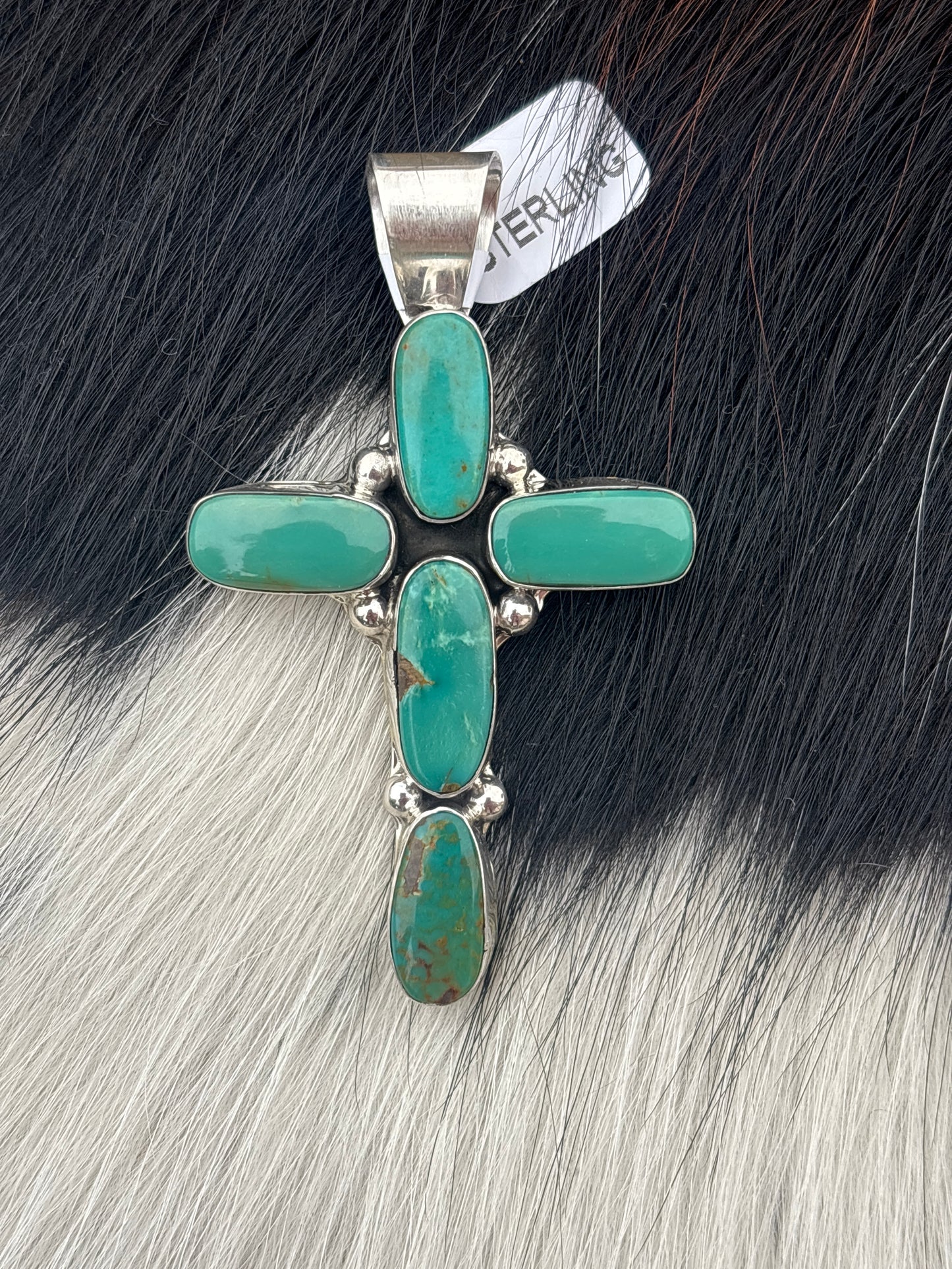 Native American, Hand-Made, Turquoise & Sterling Silver Cross Pendant