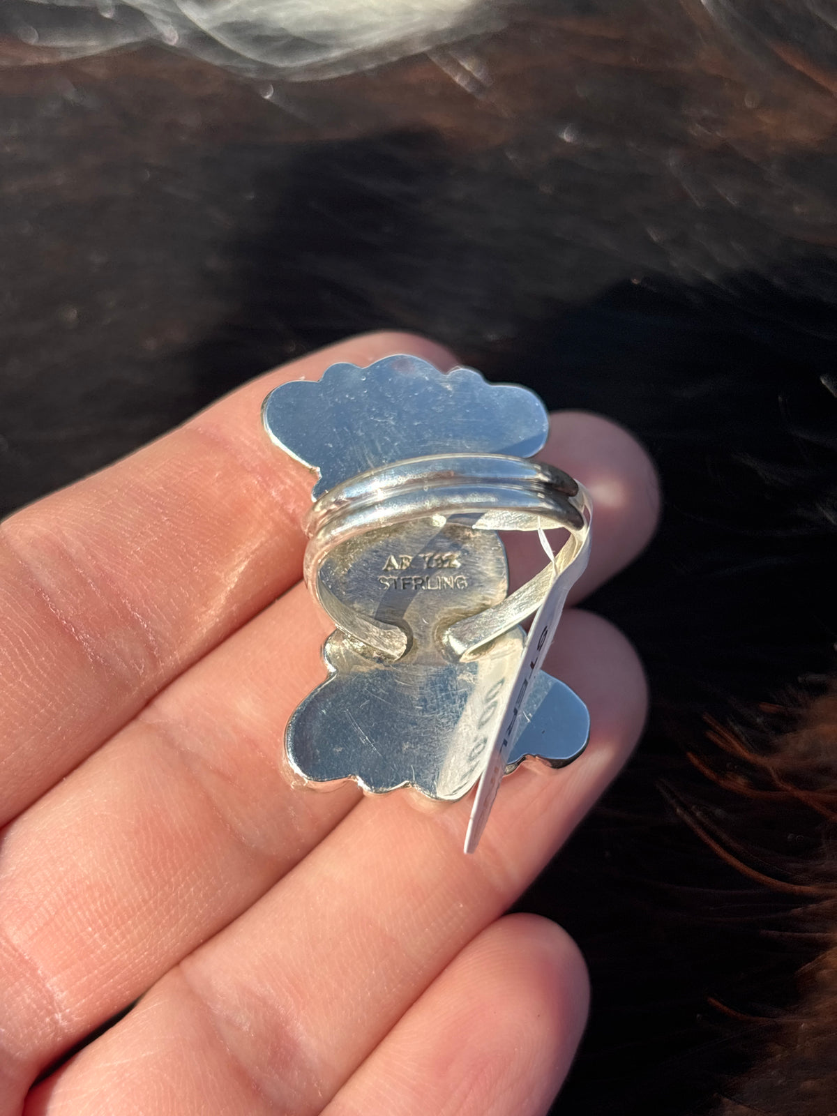 Native American, Hand-Made, Turquoise, Cowrie, & Sterling Silver Ring