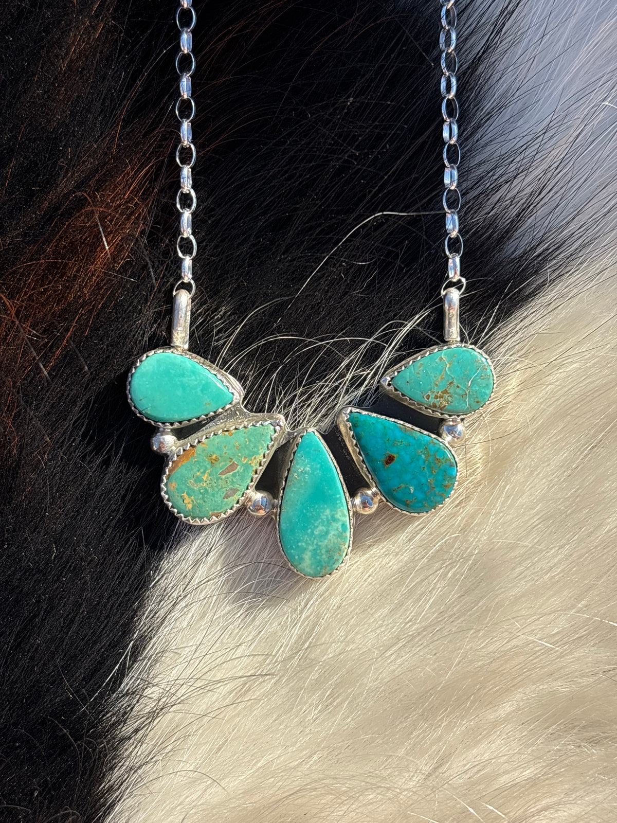 Native American, Hand-Made, Turquoise & Sterling Silver Necklace