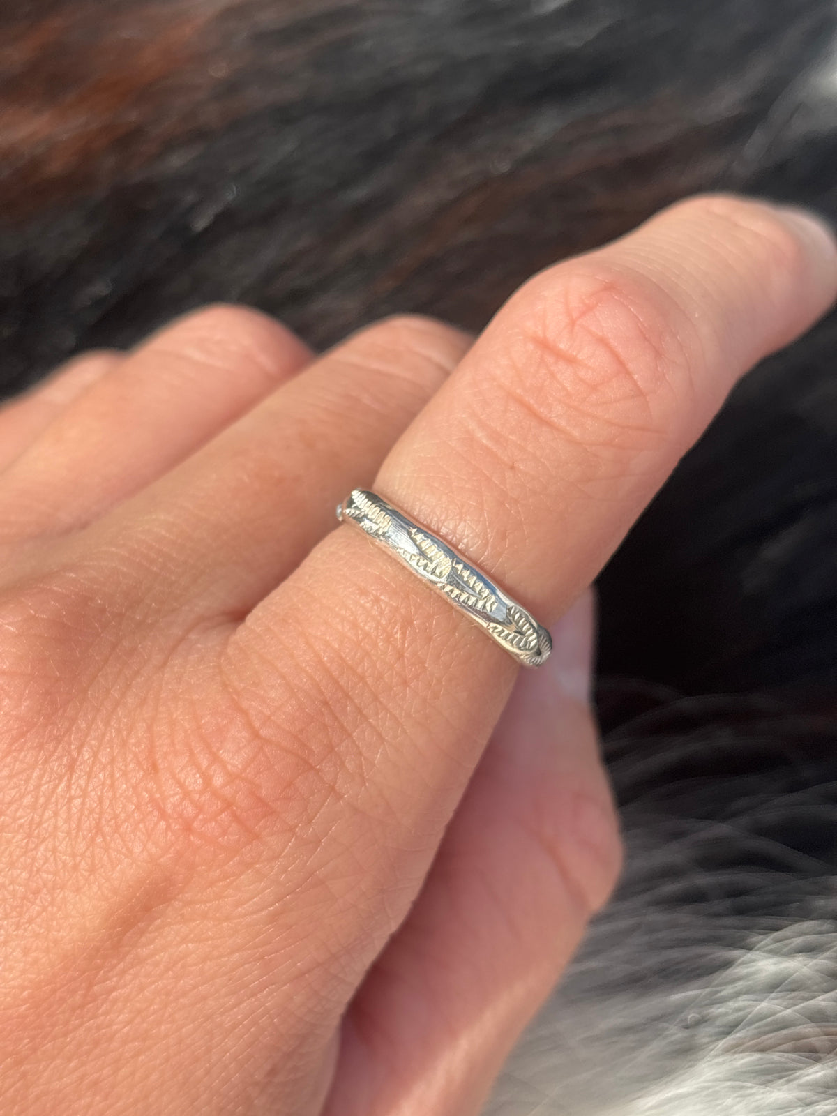 Native American, Hand-Made, Sterling Silver Stacker Ring Size 6.25