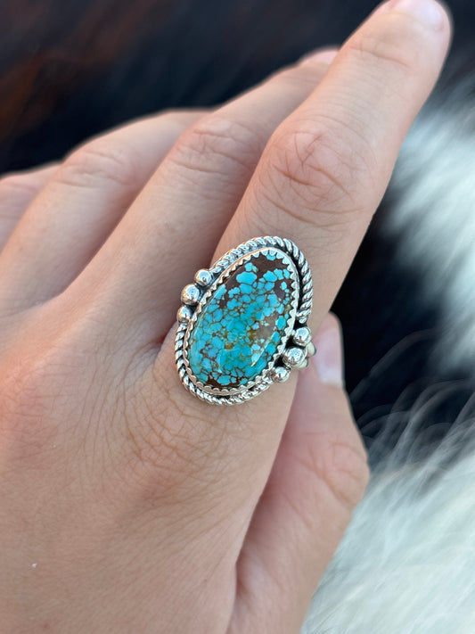 Native American, Hand-Made, #8 Turquoise & Sterling Silver Ring