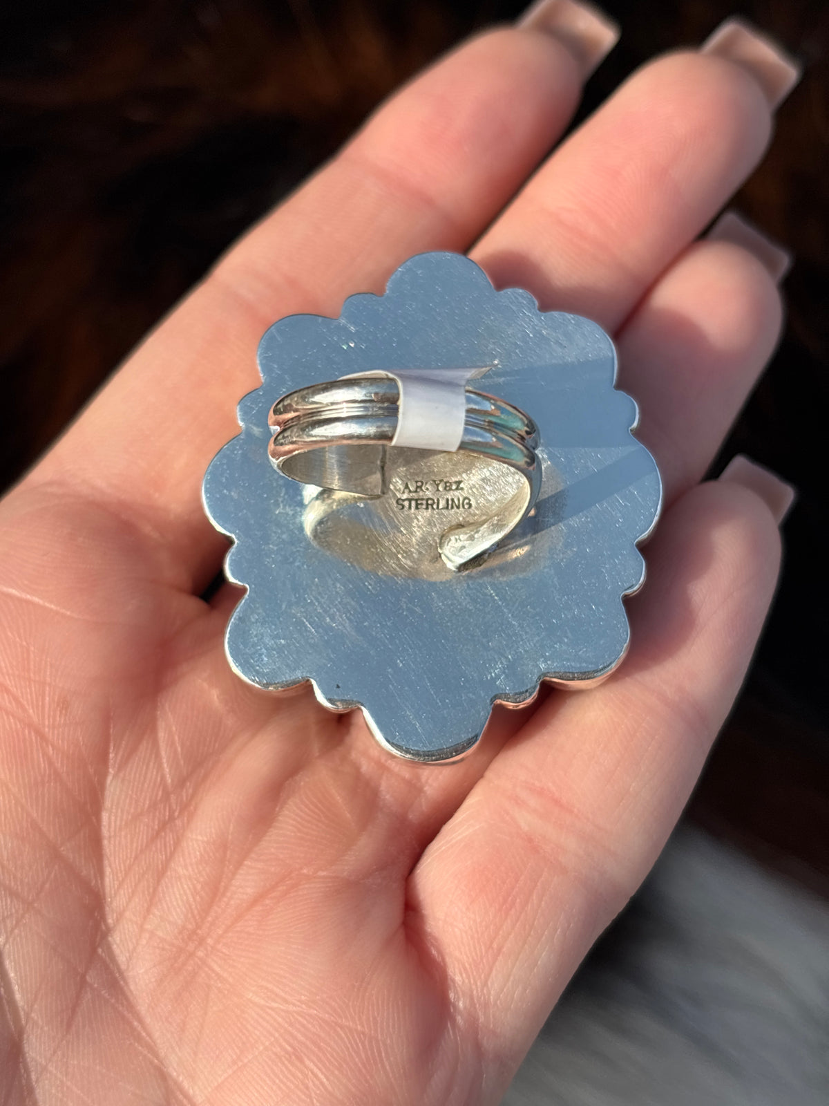 Native American, Hand-Made, Sonoran Gold Turquoise & Sterling Silver Cluster Ring